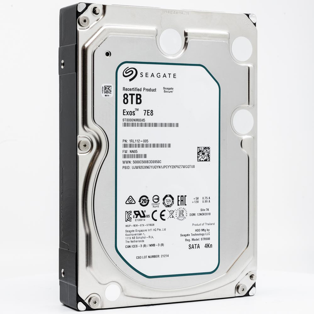 Seagate Exos 7E8 ST8000NM0045 8TB 7.2K RPM SATA 6Gb/s 4Kn 256MB 3.5" Manufacturer Recertified HDD