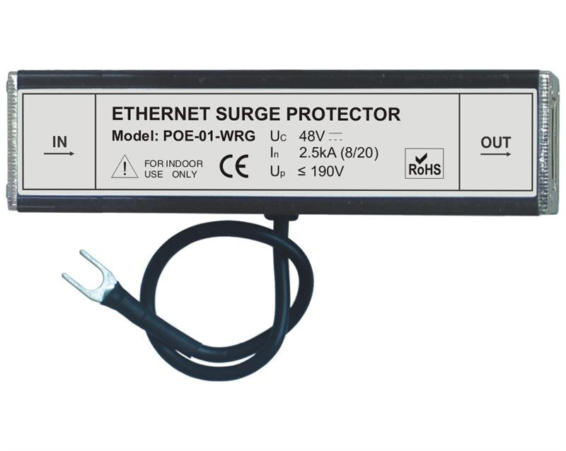 POE-01-WRG - Full 8 pin Cat6 RJ45 Gigabit Ethernet surge protector with PoE IEEE 802.3af support