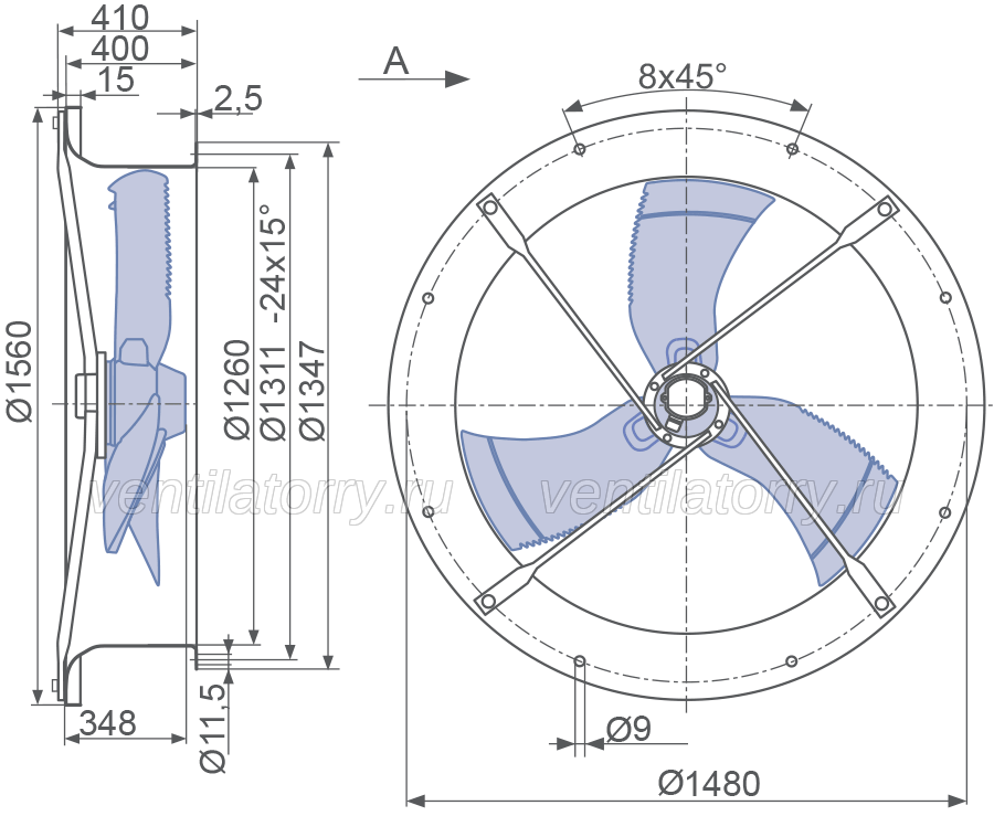 FN125-MDL.7Q.A3P1 ZIEHL-ABEGG Axial Fan 1.95/1.2kW 4.6/2.4A 400V