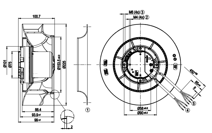 EBMPAPST R3G225-RH17-23 Centrifugal fan M3G055-DF 3AXD50000000592 200-240V 96W 1.4A 2280rpm