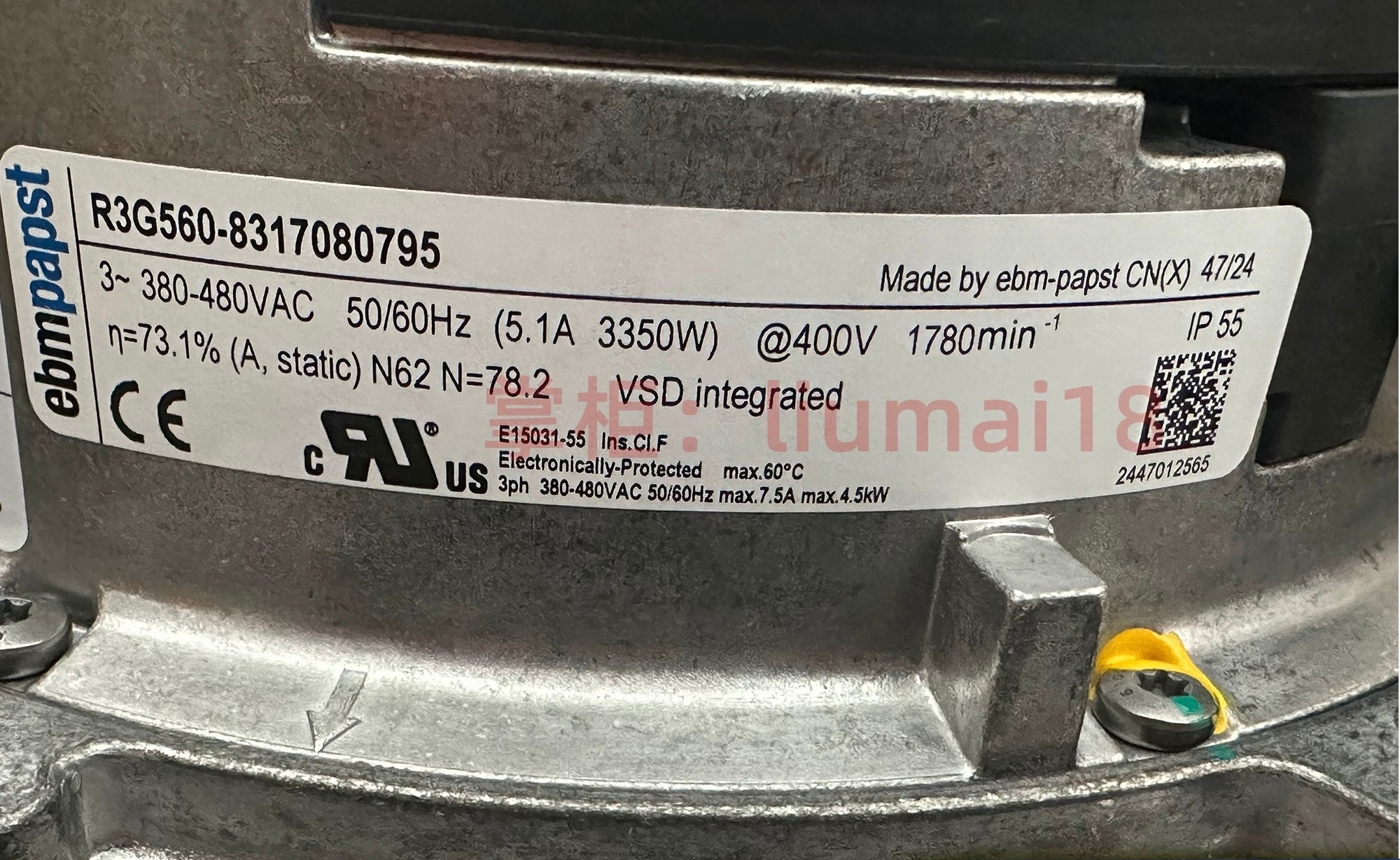 R3G560-8317080795 M3G150-FF 400V 3.35kW 5.1A 1780Rpm Ebm-papst centrifugal fan