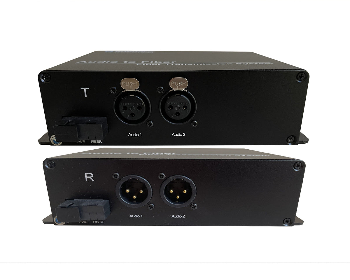 RB-AUDIO02 two XLR balanced audio channels over fiber extender (Transmitter and Receiver) SET of TWO, single strand SMF 20Km or MMF 1Km reach, SC connector