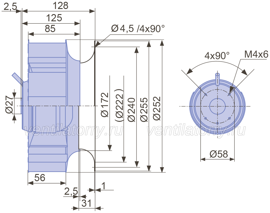 Brand new RH25L-2EP.WD.1R ZIEHL-ABEGG centrifugal fan 1-230V 50HZ