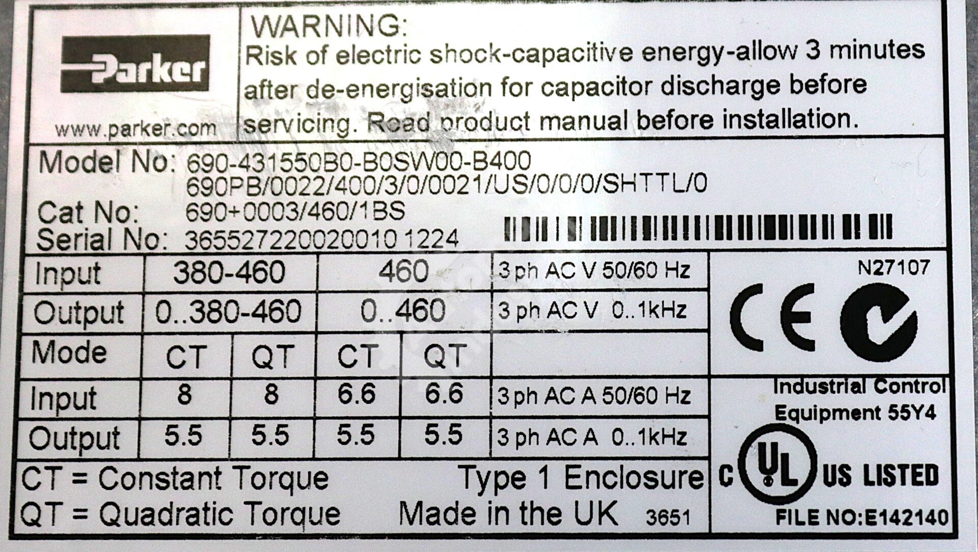 Eurotherm 690PB/0022/400/3/0/0021/US/0/0/0/0/0/SHTTL/0 Variable Frequency Drive