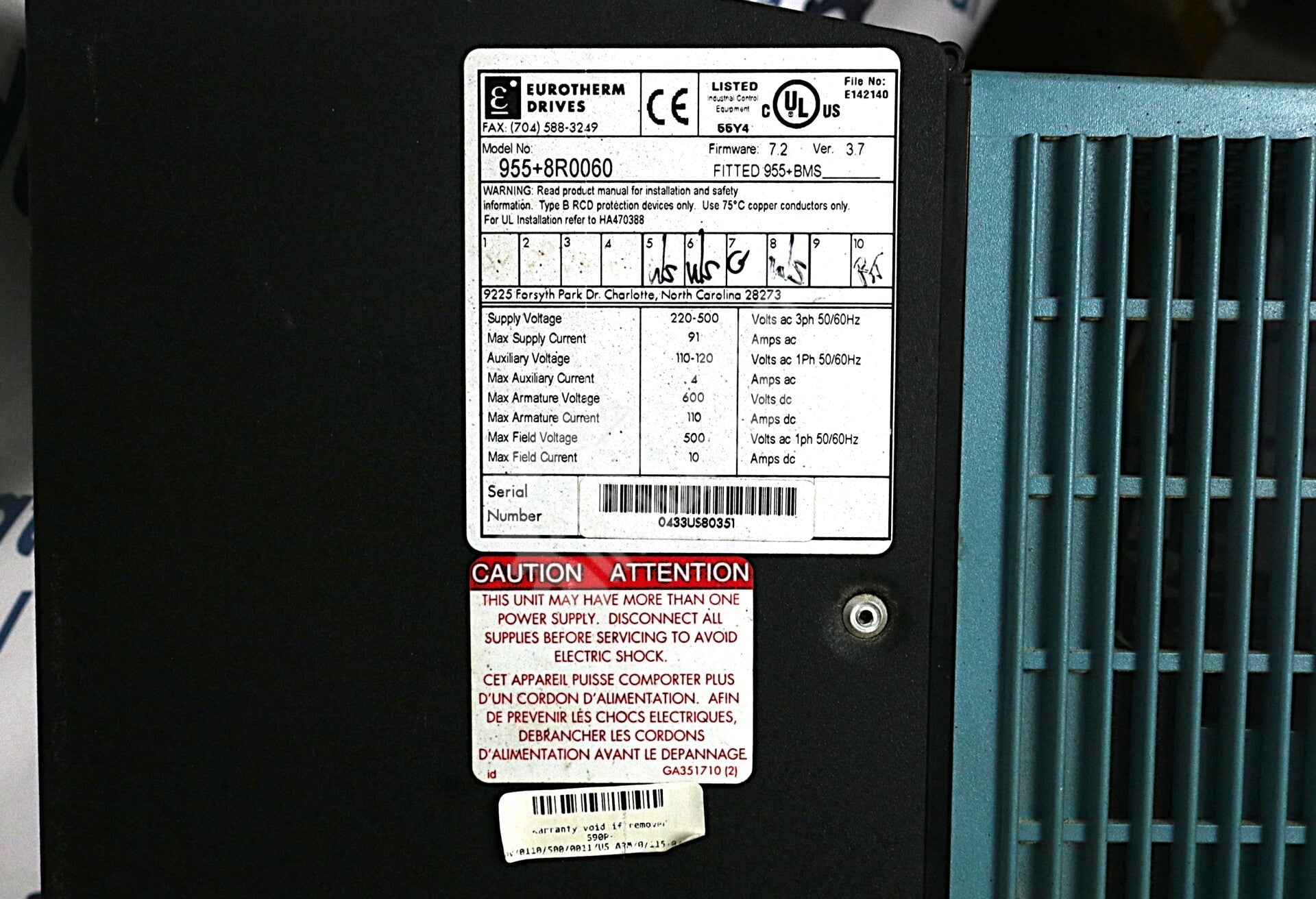 Eurotherm 590P-DRV/0035/500/0011/US/ARM/0/115/0/AUX/0 DC Integrator DC590+