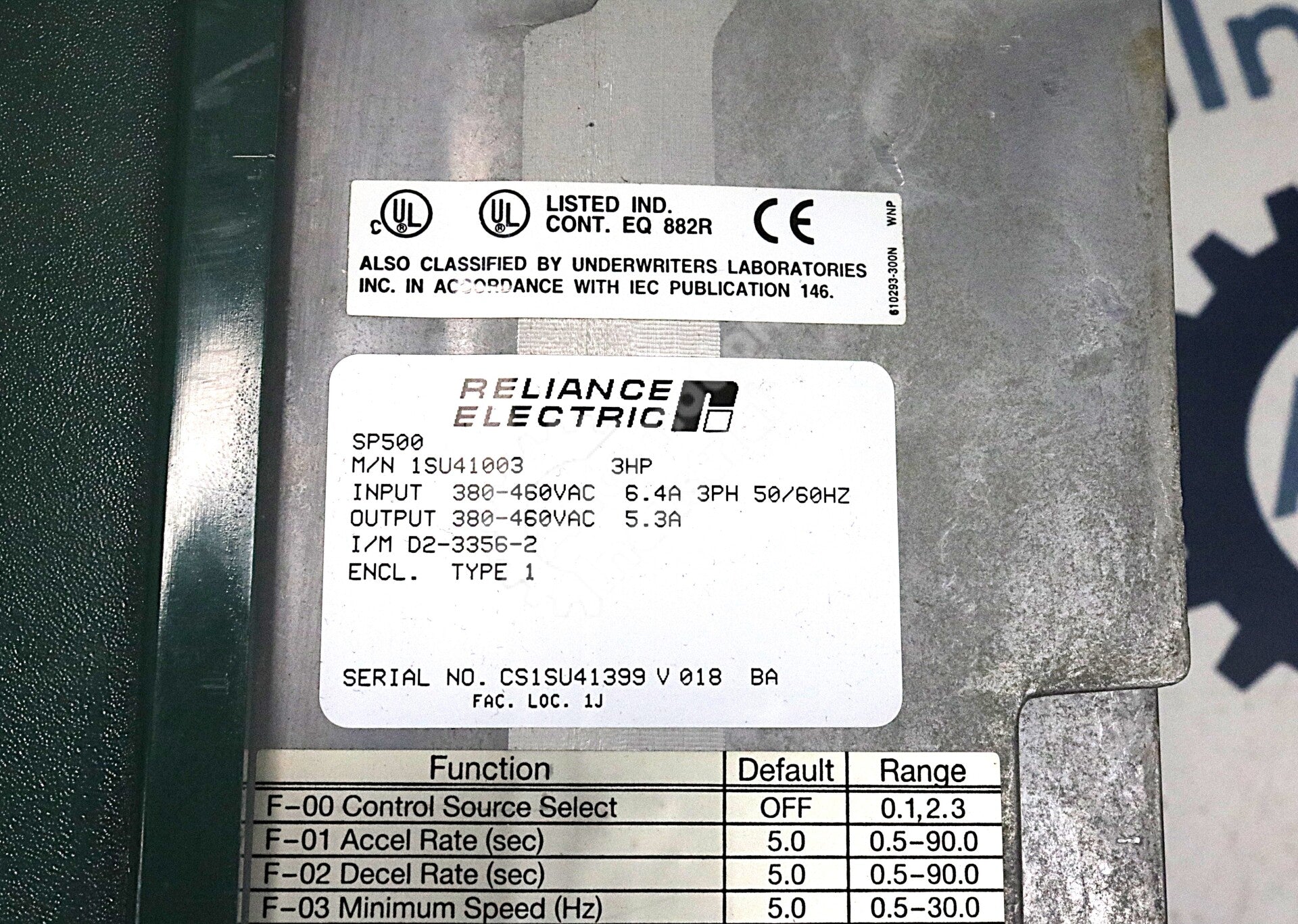 1SU41003 By Reliance Electric 3 Phase 3HP 50/60Hz 380-460VAC SP500 AC Drive