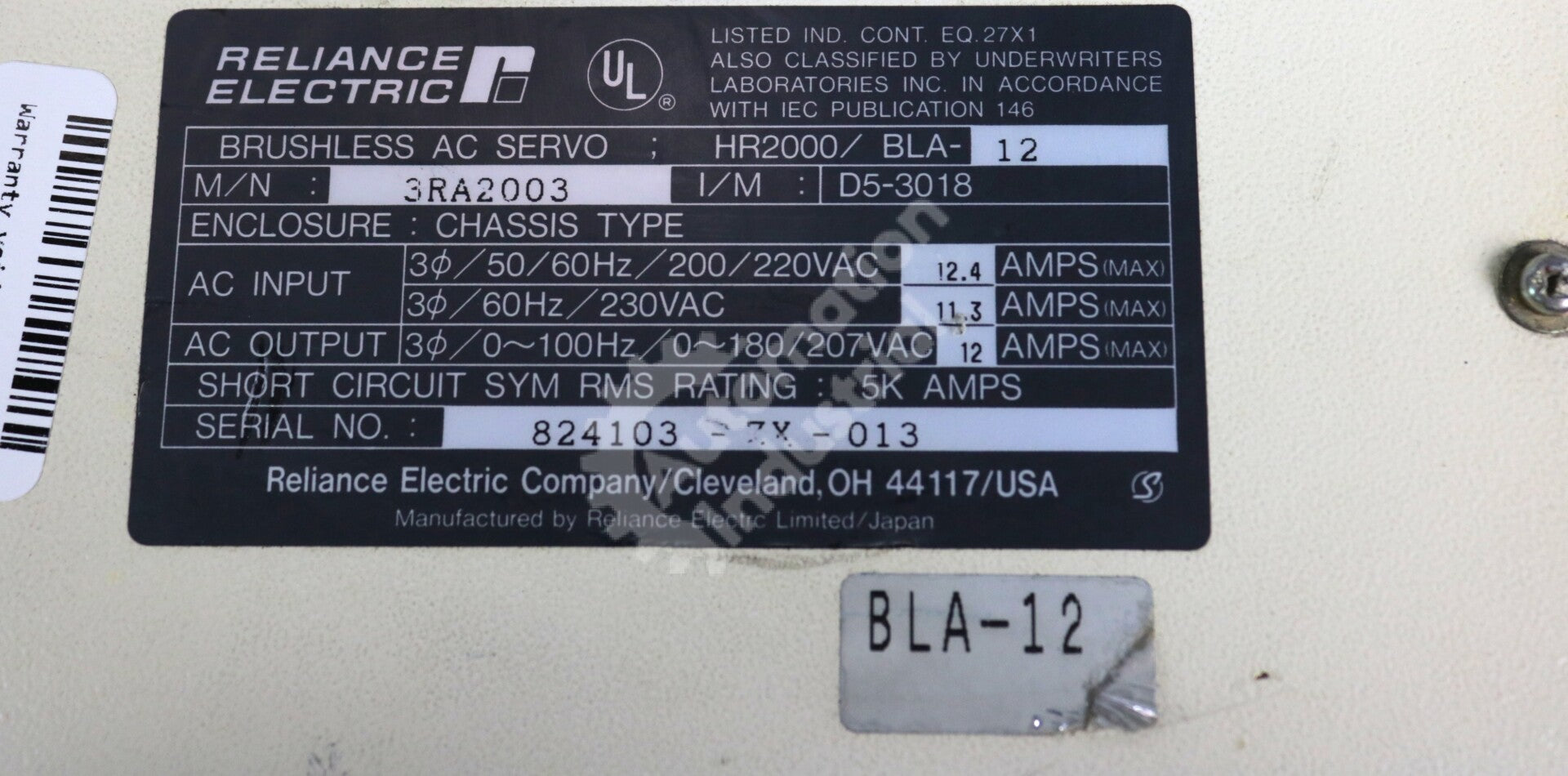 3RA2003 By Reliance HR2000/BLA-12 230VAC 3HP HR2000 Brushless AC Servo Drive