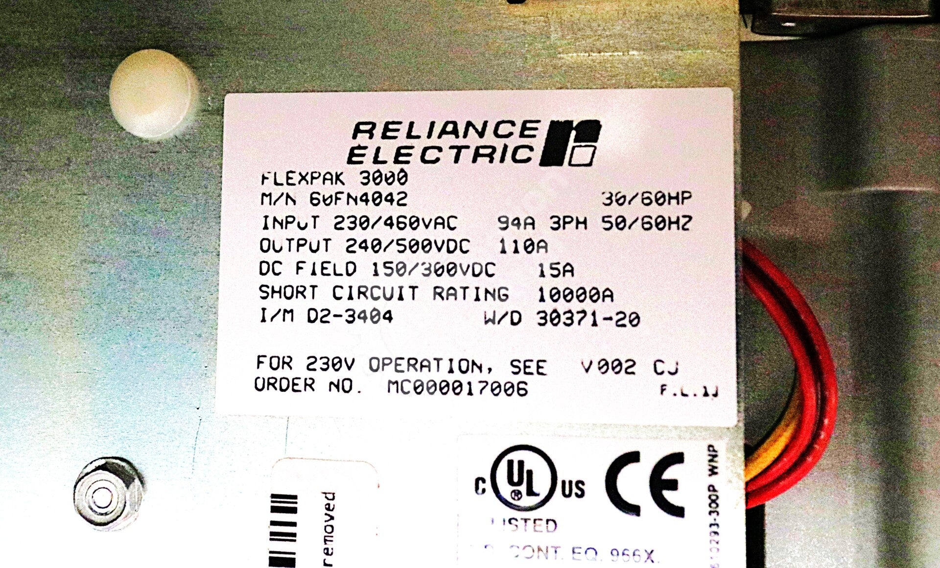 60FN4042 By Reliance Electric 230-460VAC 50/60Hz 94Amp 3PH FlexPak 3000 DC Drive