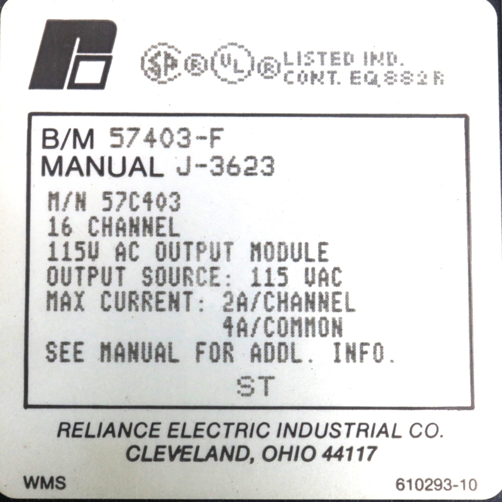 57C403 By Reliance Electric 16-Ch 115V AC High Output Module AutoMax