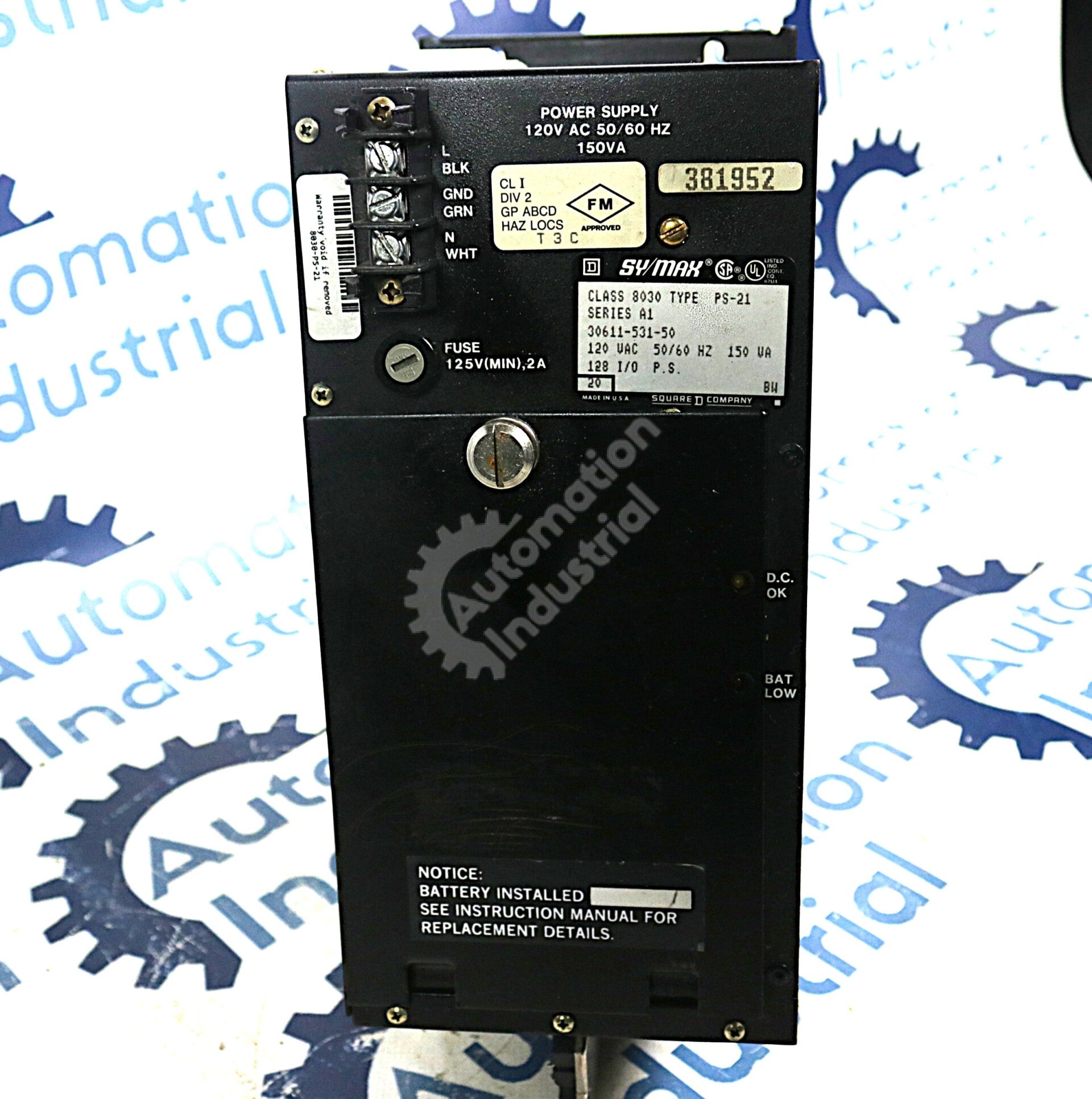 PS-21 By Square D Sy/Max Class 8030 120VAC 50/60HZ 150VA Power Supply Module