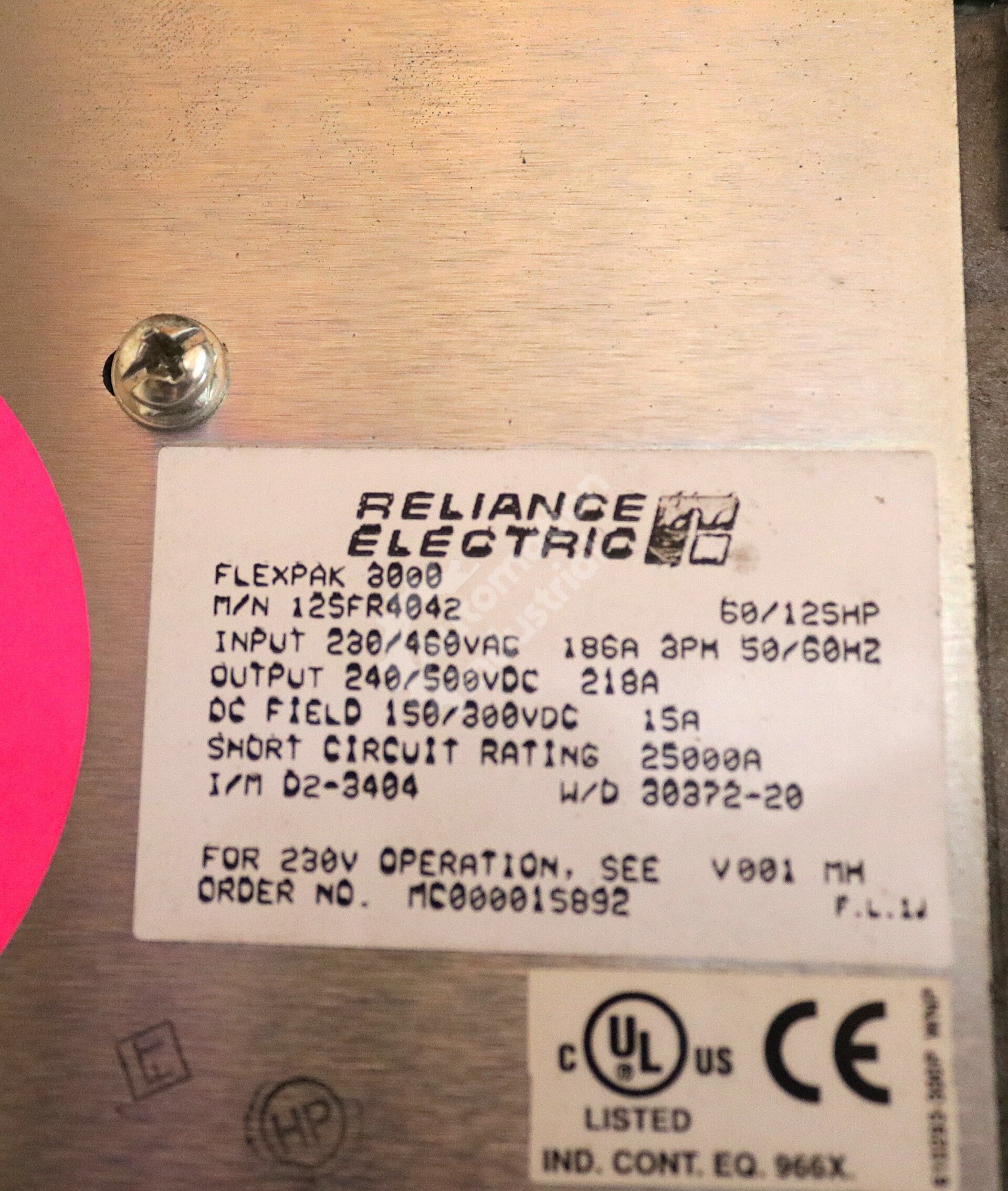125FR4042 By Reliance Electric 460VAC 125HP FlexPak 3000 DC Drive
