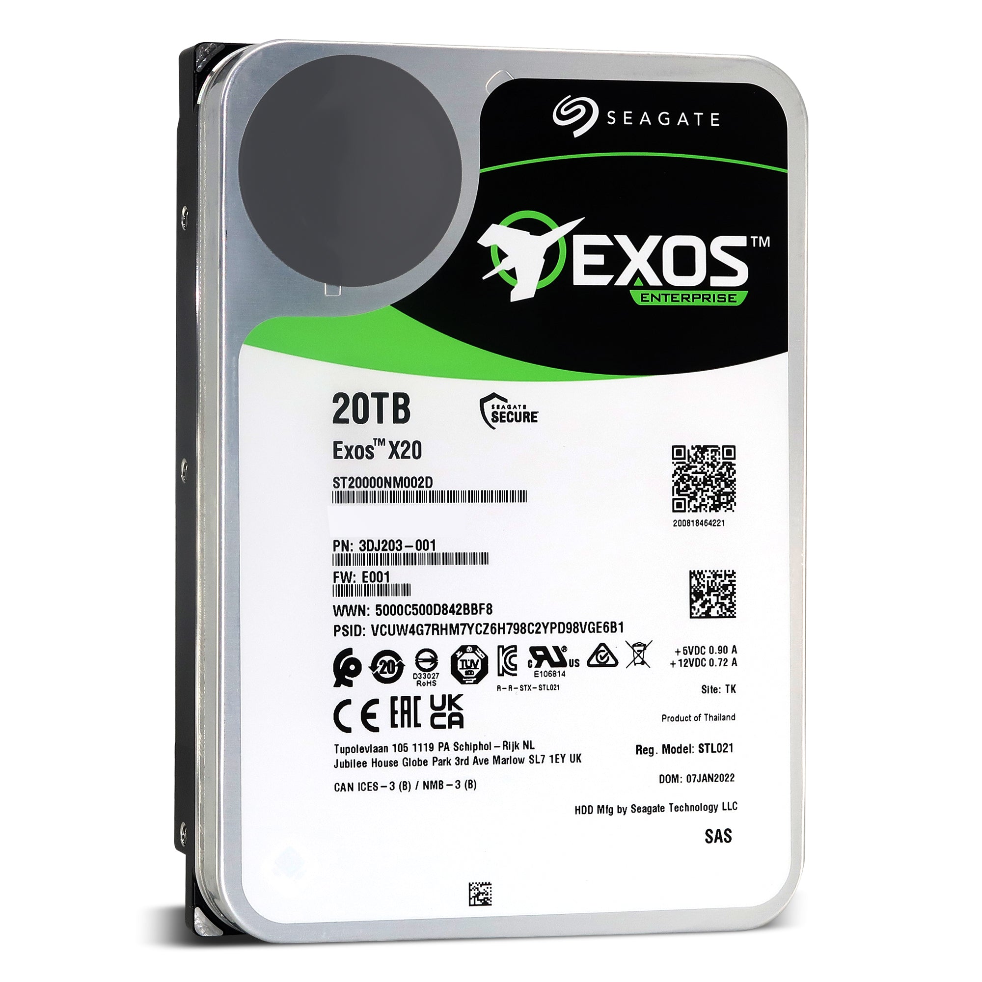 Seagate Exos X20 ST20000NM002D 20TB 7.2K RPM SAS 12Gb/s 3.5in Hard Drive