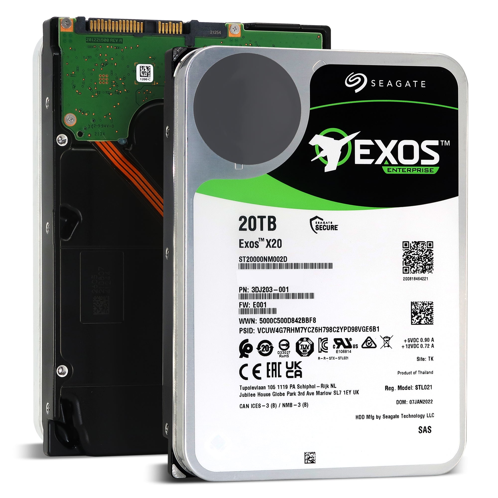 Seagate Exos X20 ST20000NM002D 20TB 7.2K RPM SAS 12Gb/s 3.5in Hard Drive