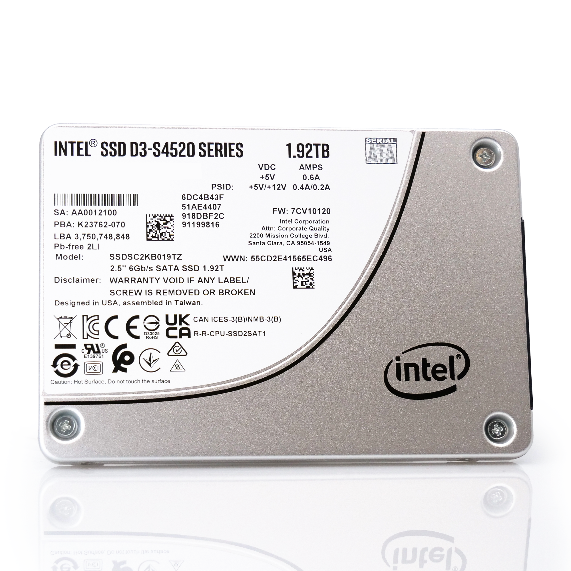 Intel D3-S4520 SSDSC2KB019TZ01 1.92TB SATA 6Gb/s 3D TLC 1DWPD 2.5in Enterprise Solid State Drive