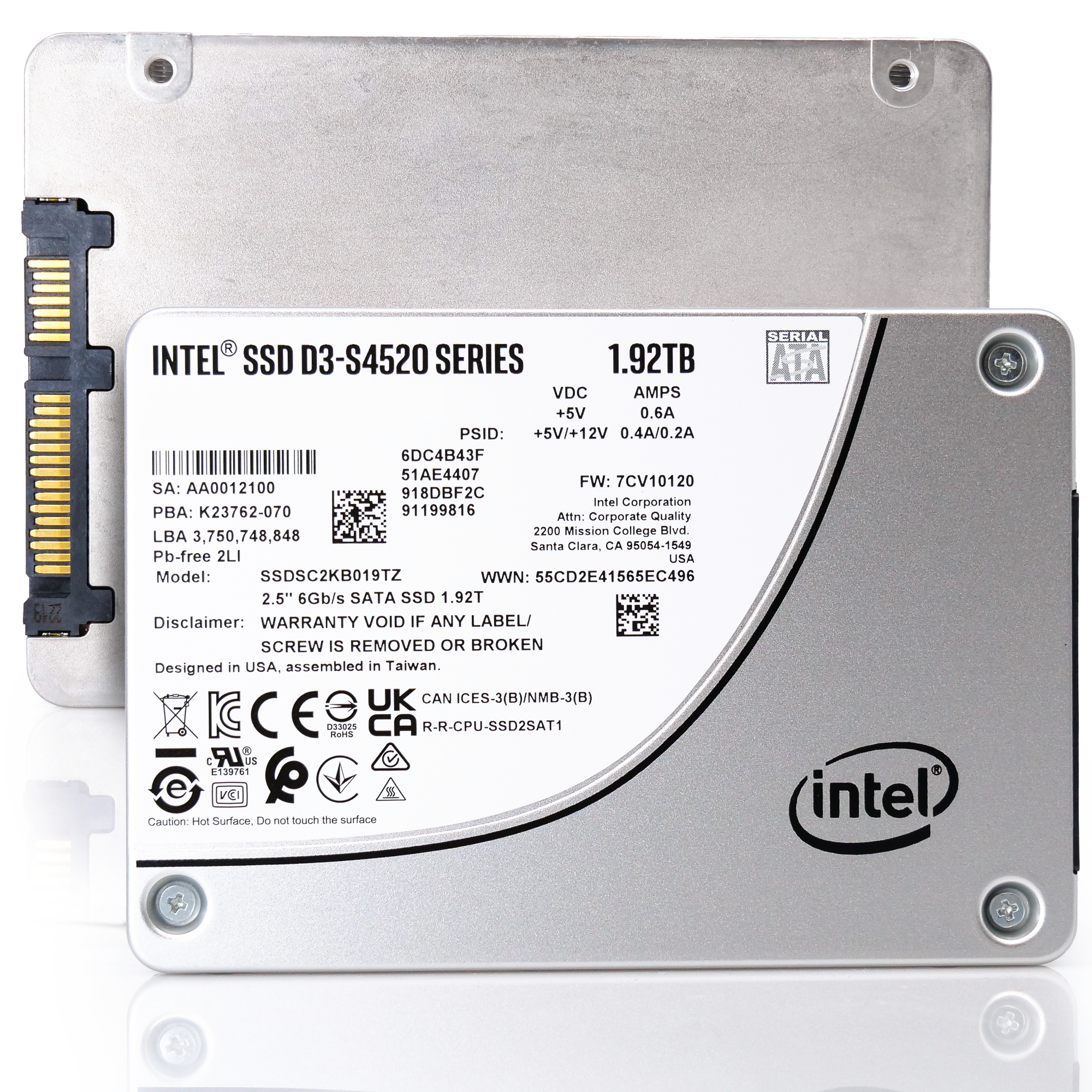 Intel D3-S4520 SSDSC2KB019TZ01 1.92TB SATA 6Gb/s 3D TLC 1DWPD 2.5in Enterprise Solid State Drive