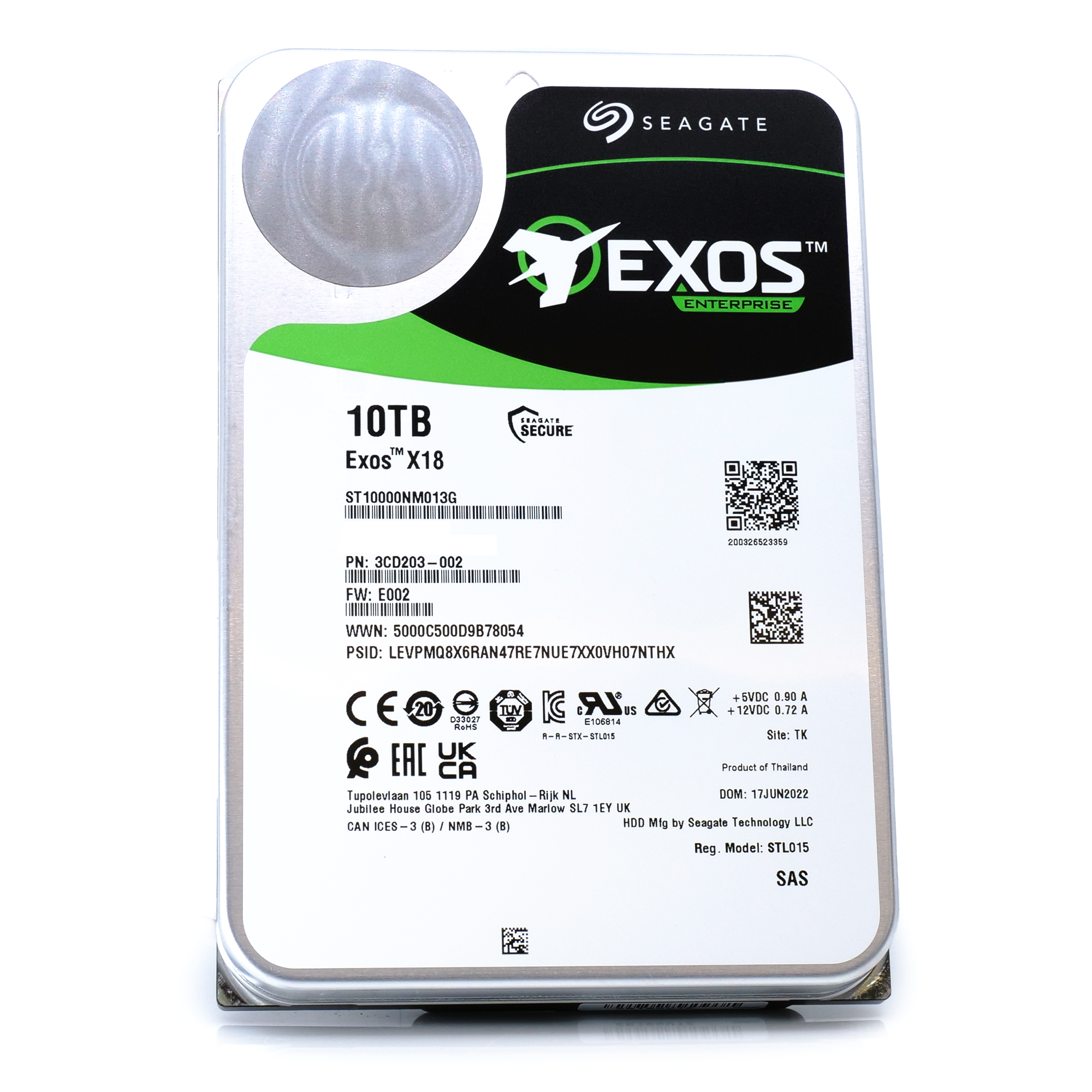 Seagate Exos X18 ST10000NM013G 10TB 7.2K RPM SAS 12Gb/s 512e FastFormat 3.5in Hard Drive