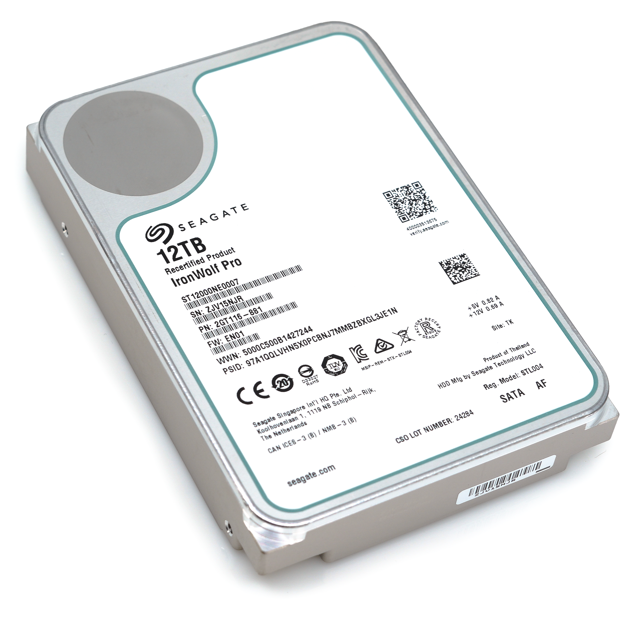 Seagate IronWolf Pro ST12000NE0007 12TB 7.2K RPM SATA 6Gb/s 512e NAS 3.5in Recertified Hard Drive