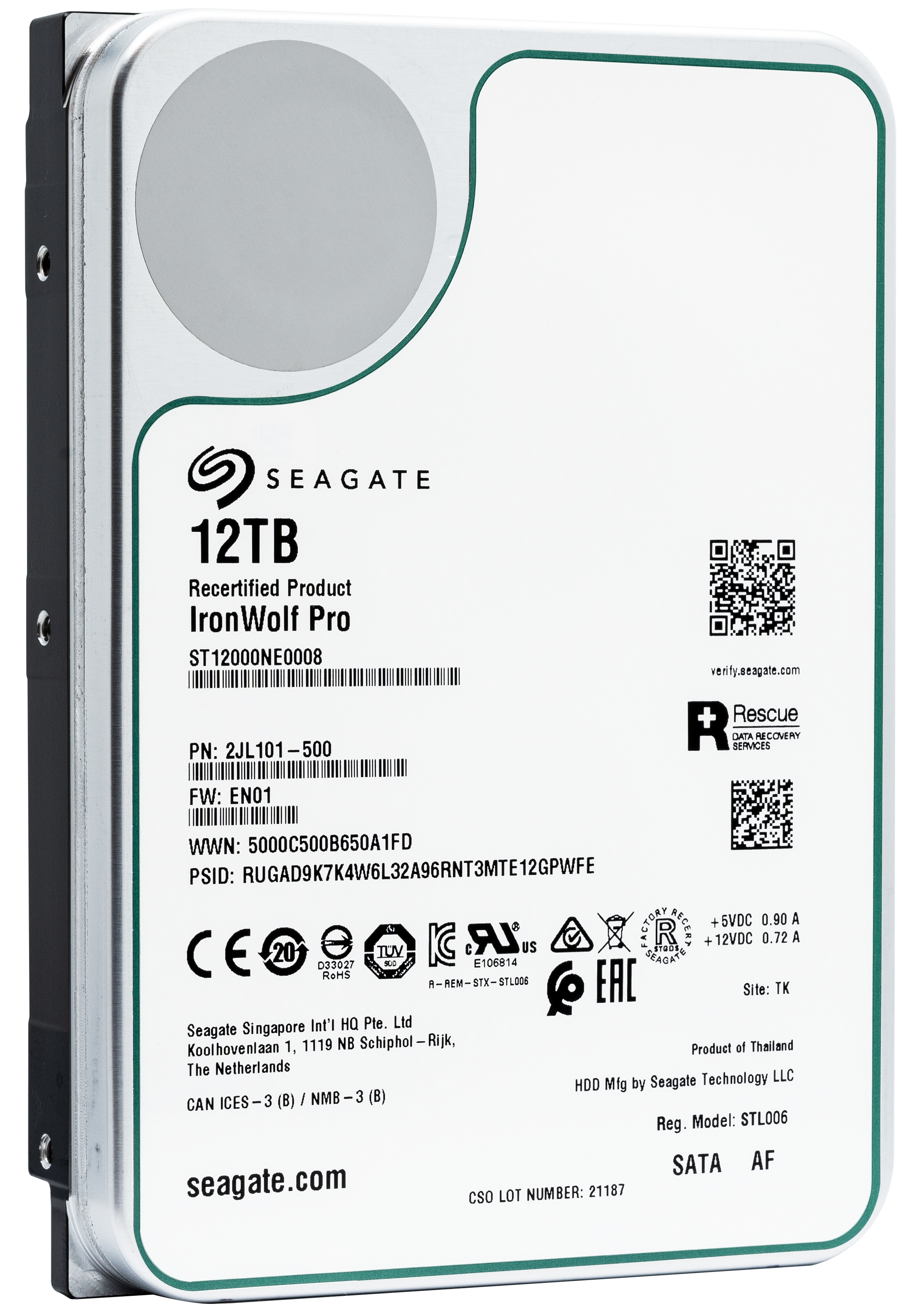 Seagate IronWolf Pro ST12000NE0008 12TB 7.2K RPM SATA 6Gb/s 512e 3.5in Recertified Hard Drive
