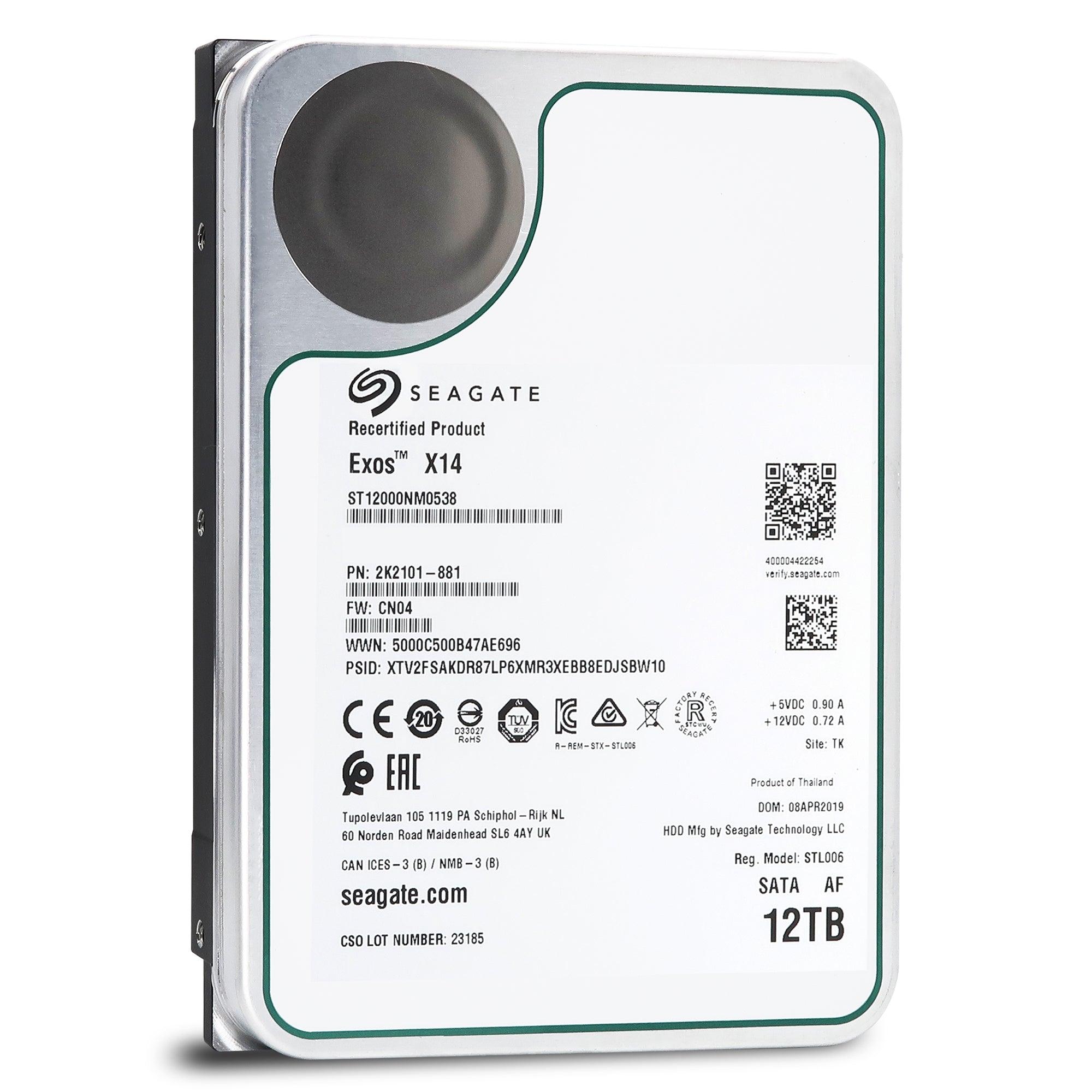 Seagate Exos X14 12TB SATA 6Gb/s 512e 7200RPM 3.5" Manufacturer Recertified HDD - ST12000NM0538