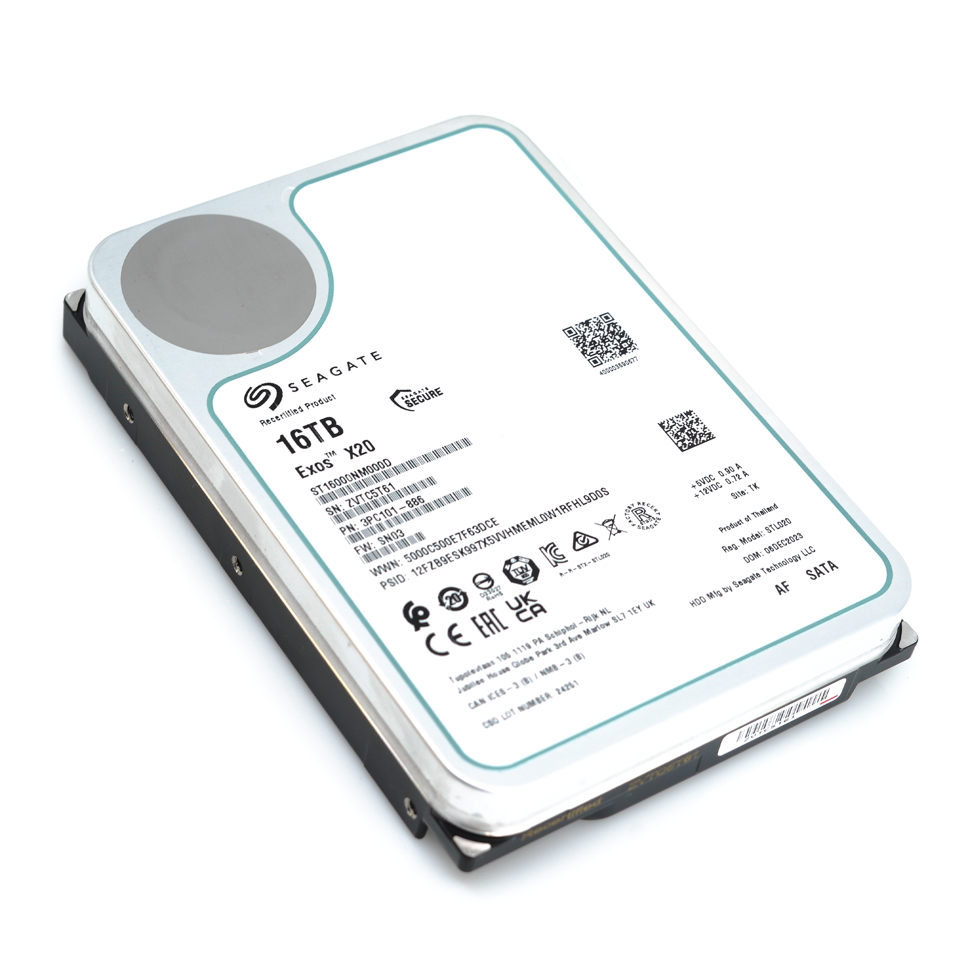 Seagate Exos X20 ST16000NM000D 16TB 7.2K RPM SATA 6Gb/s 512e 3.5in Recertified Hard Drive