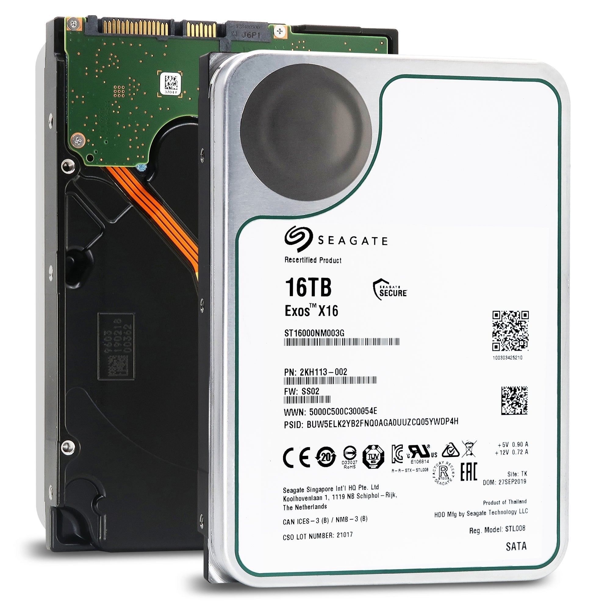 Seagate Exos X16 ST16000NM003G 16TB 7.2K RPM SATA 6Gb/s 512e/4Kn 256MB 3.5" SED FastFormat Manufacturer Recertified HDD