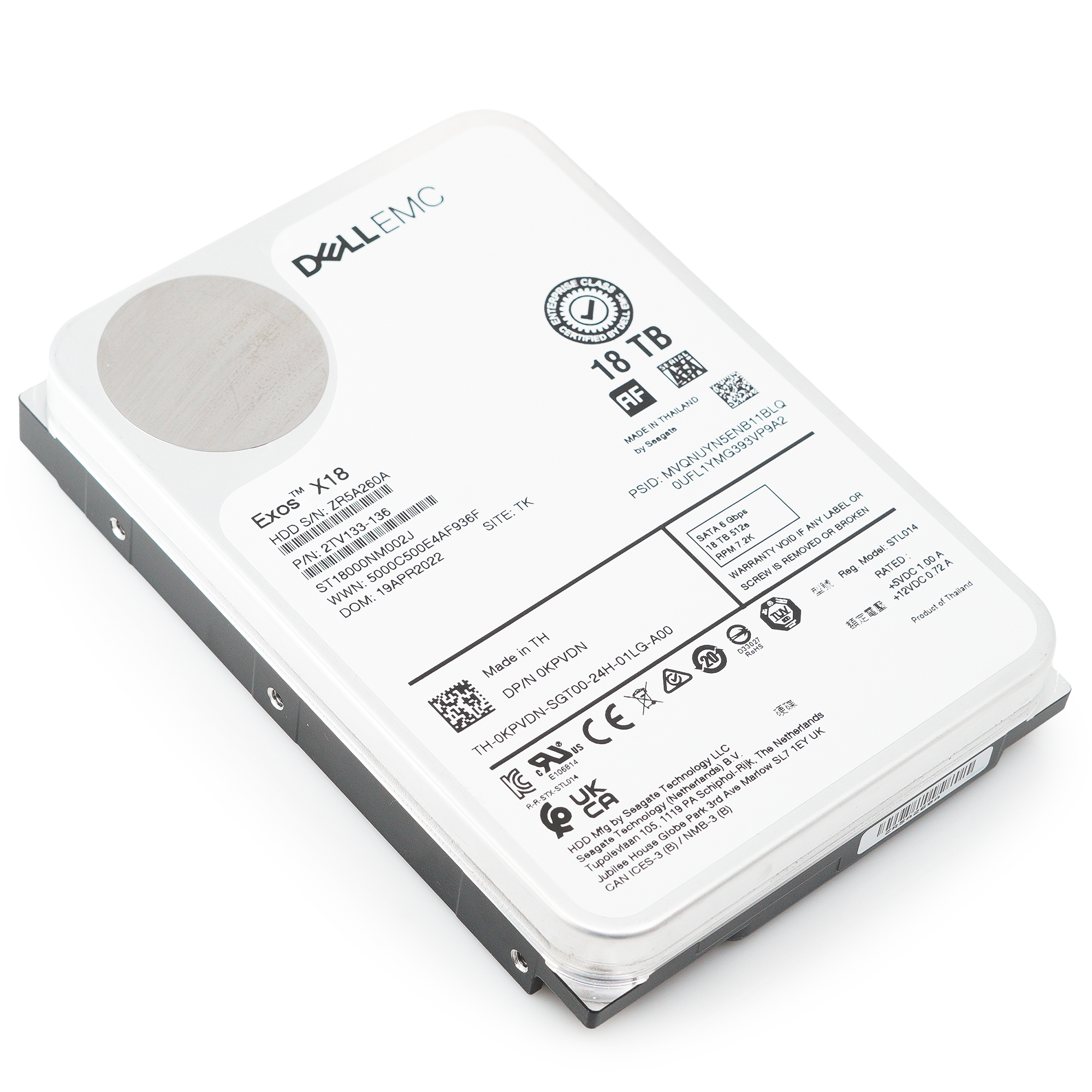 Dell Exos X18 ST18000NM002J 0KPVDN 18TB 7.2K RPM SATA 6Gb/s 512e PowerEdge Certified 3.5in Recertified Hard Drive