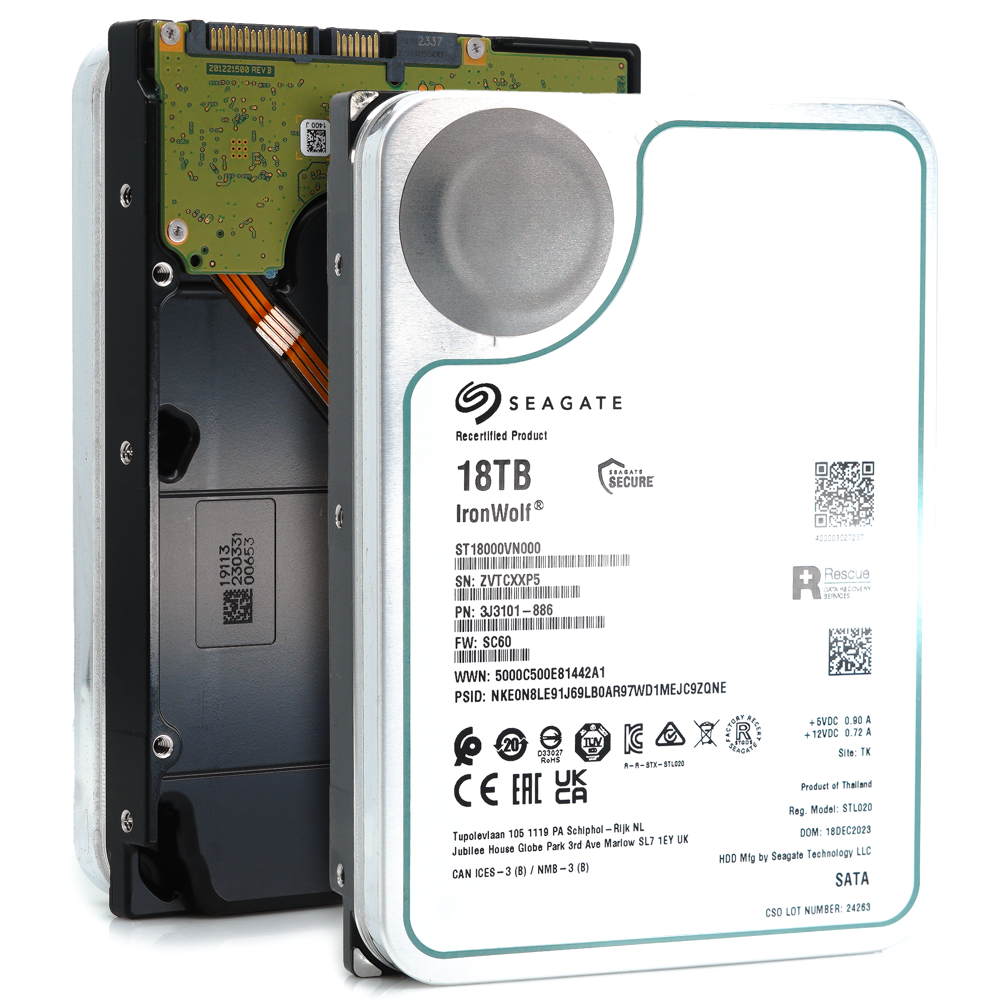 Seagate IronWolf ST18000VN000 18TB 7.2K RPM SATA 6Gb/s 512e CMR NAS 3.5in Recertified Hard Drive