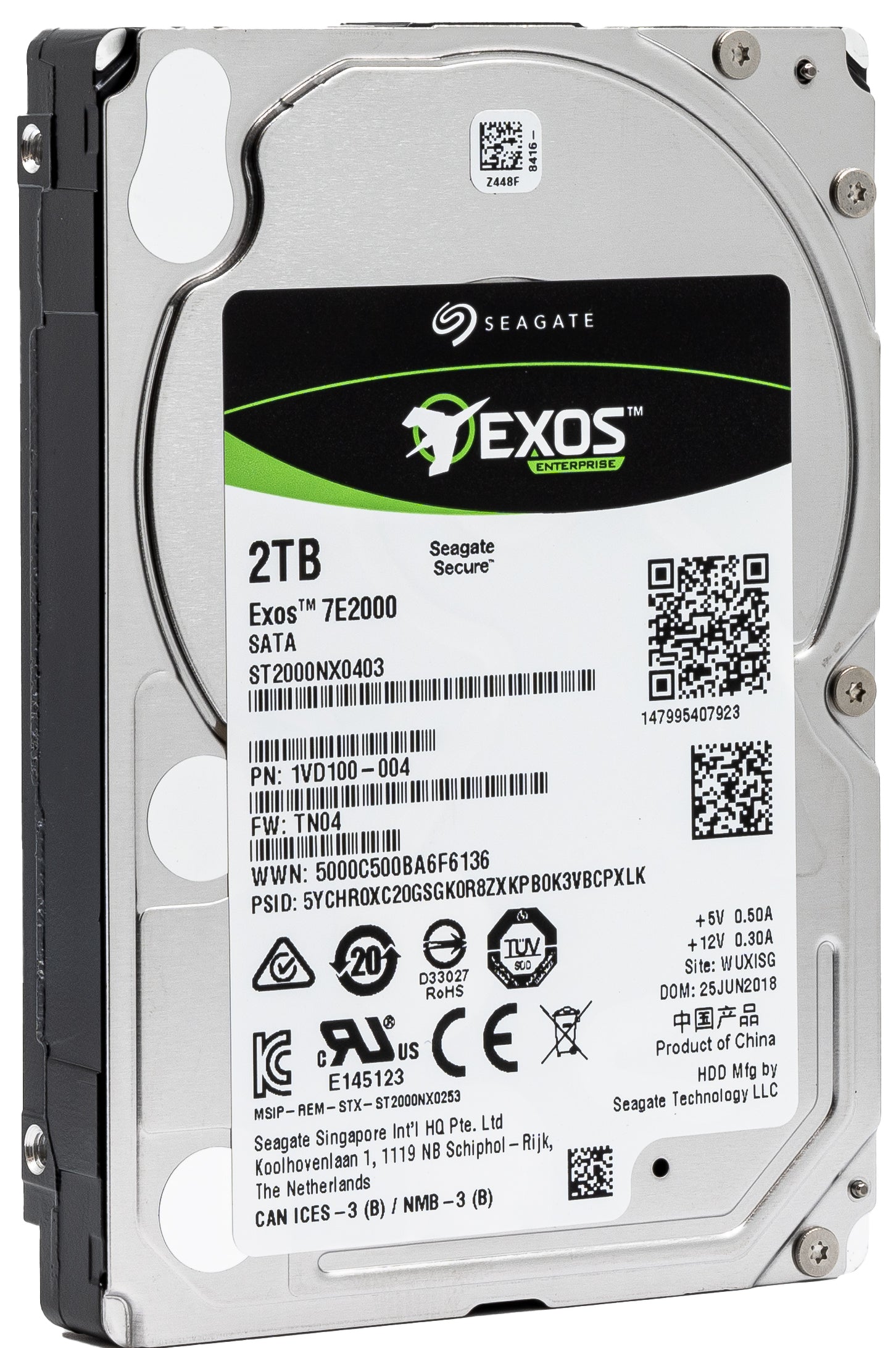 Seagate Exos 7E2000 ST2000NX0403 2TB 7.2K RPM SATA 6Gb/s 512n 128MB 2.5" Hard Drive