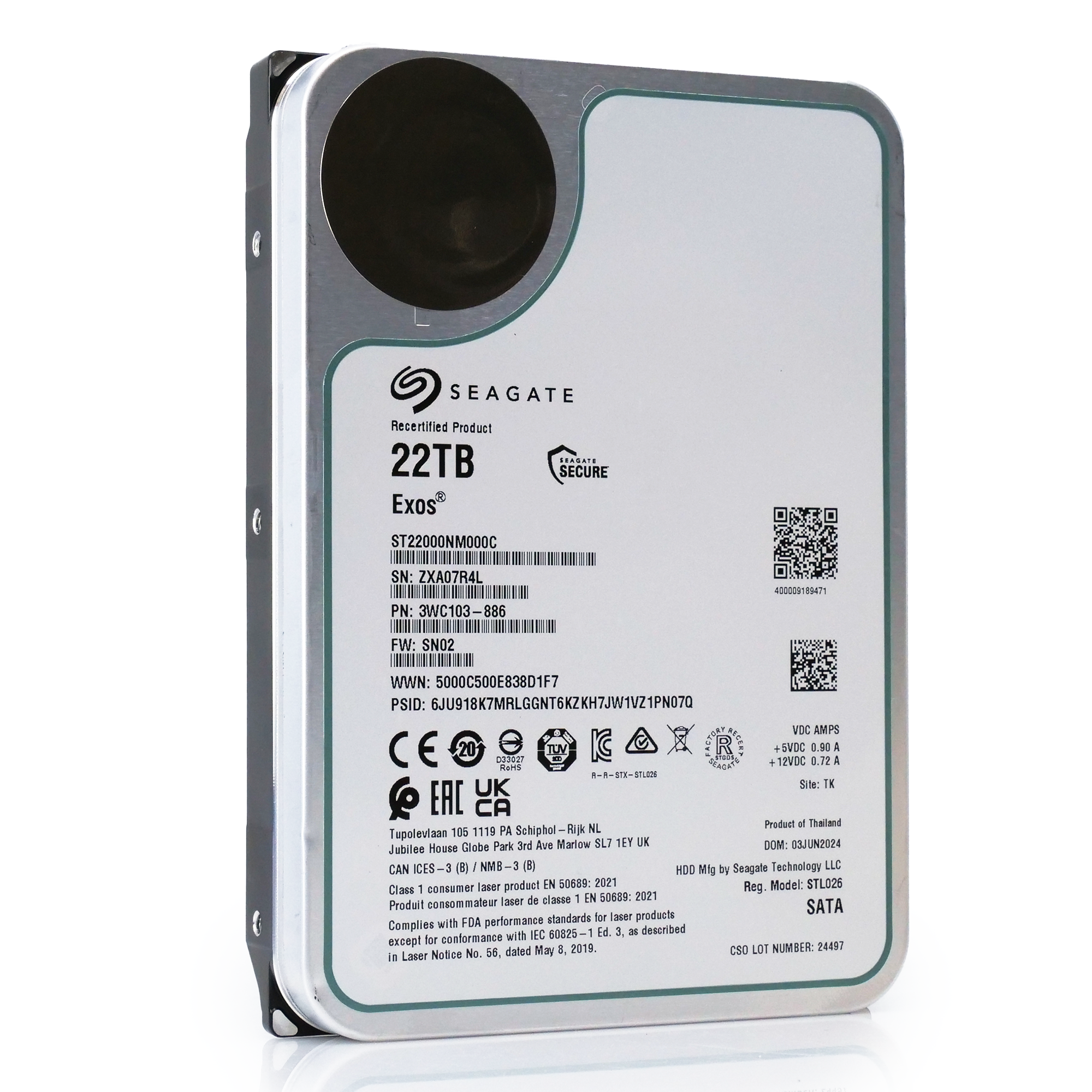 Seagate Exos ST22000NM000C 22TB 7.2K RPM SATA 6Gb/s 3.5in Hard Drive