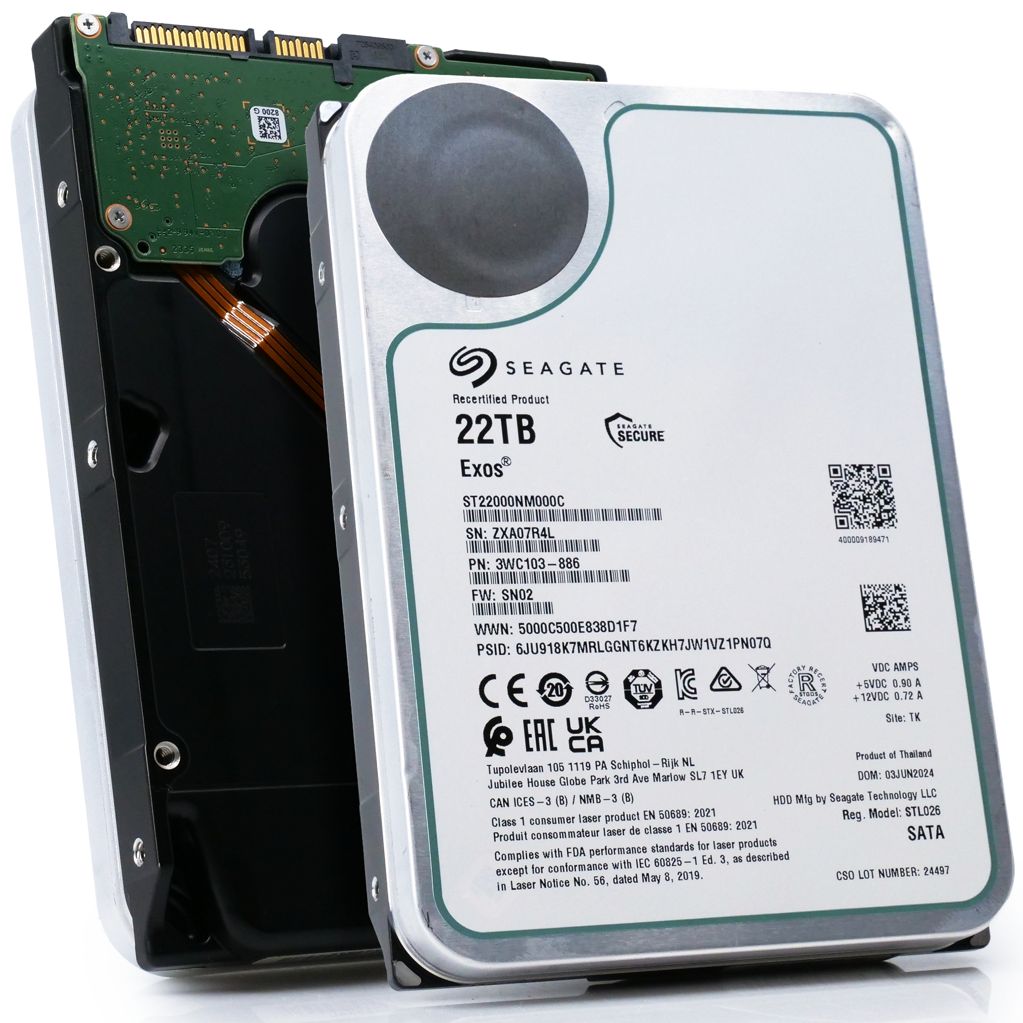Seagate Exos ST22000NM000C 22TB 7.2K RPM SATA 6Gb/s 3.5in Hard Drive