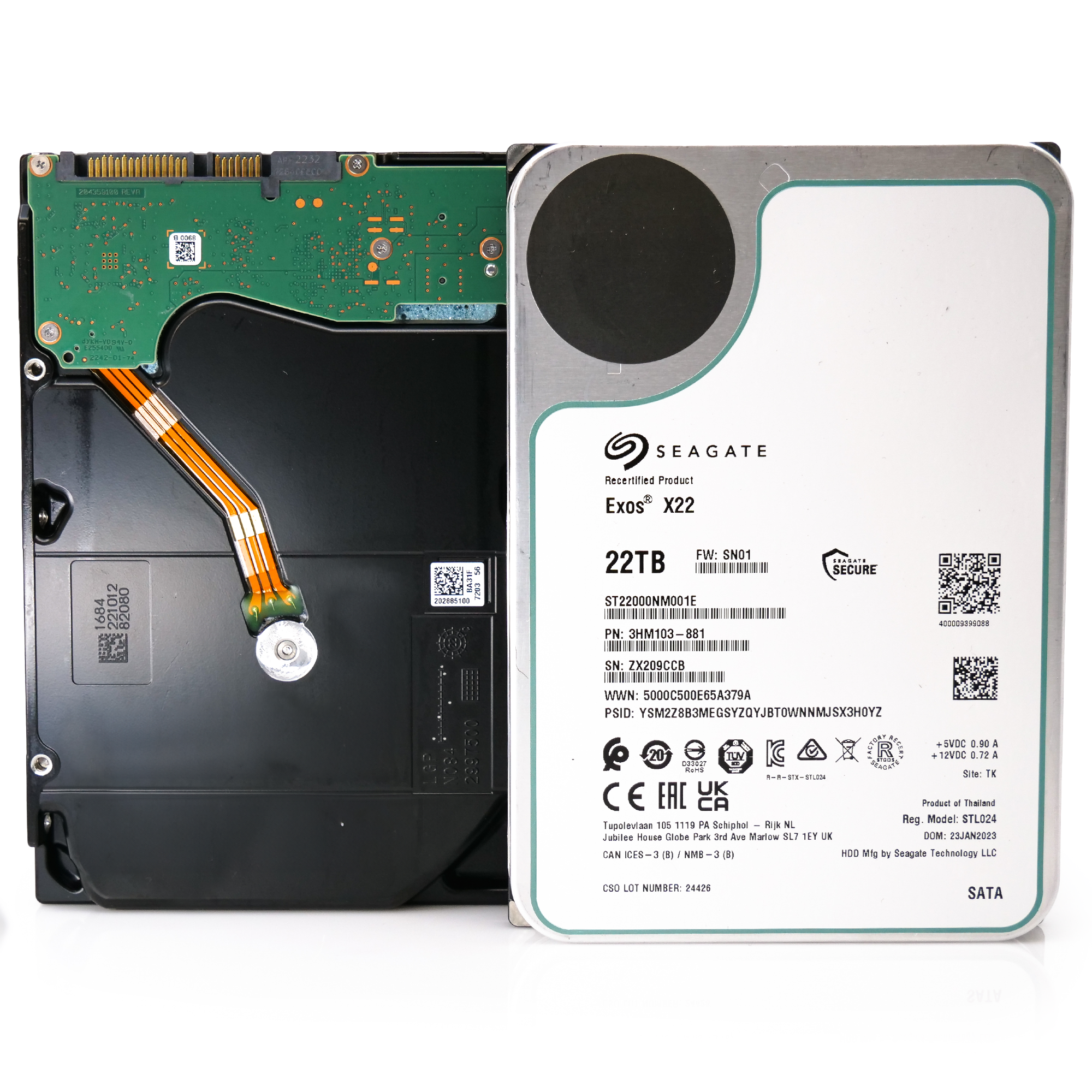 Seagate Exos X22 ST22000NM001E 22TB 7.2K RPM SATA 6Gb/s 512e 3.5in Recertified Hard Drive