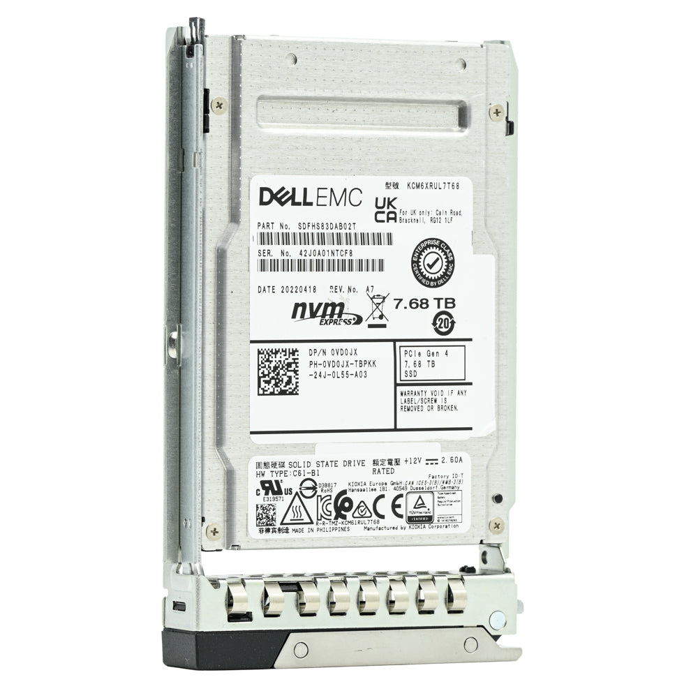 Dell G14 VD0JX KCM6XRUL7T68 7.68TB PCIe Gen 4.0 x4 8GB/s U.2 NVMe 1DWPD Read Intensive 2.5in Refurbished SSD