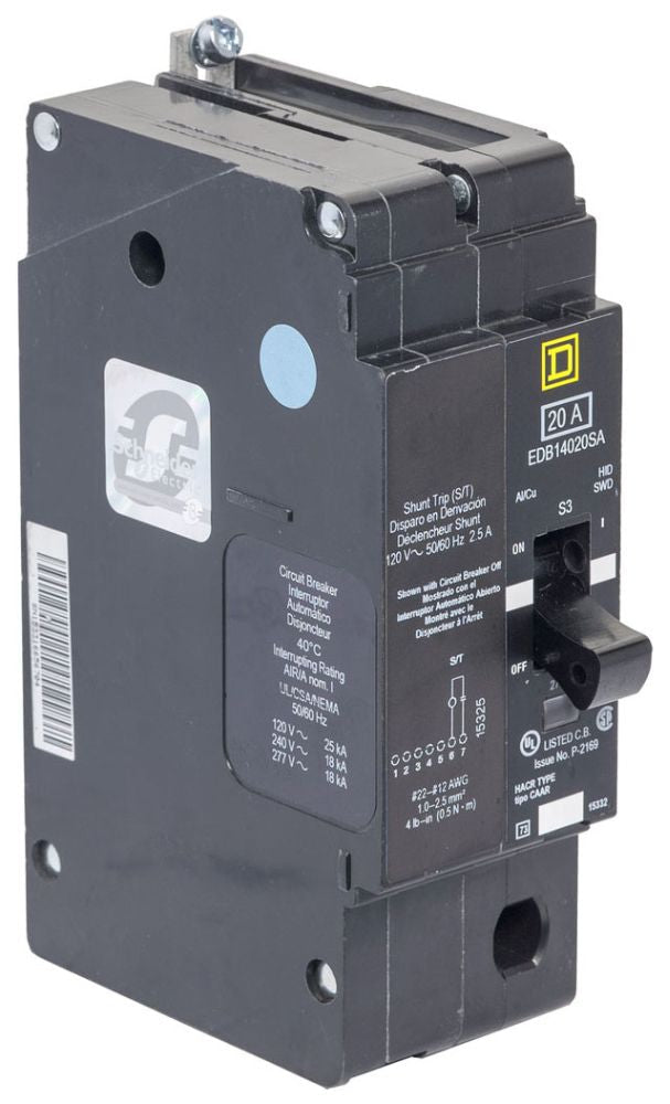 EGB14020SA | Square D 20A 1-Pole 277 VAC Molded Case Circuit Breaker with 120V Shunt Trip