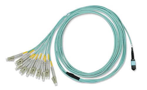 FiberXP MTP to LC 12-Fiber Optic Fan-out Cable OM3 Multimode,10m