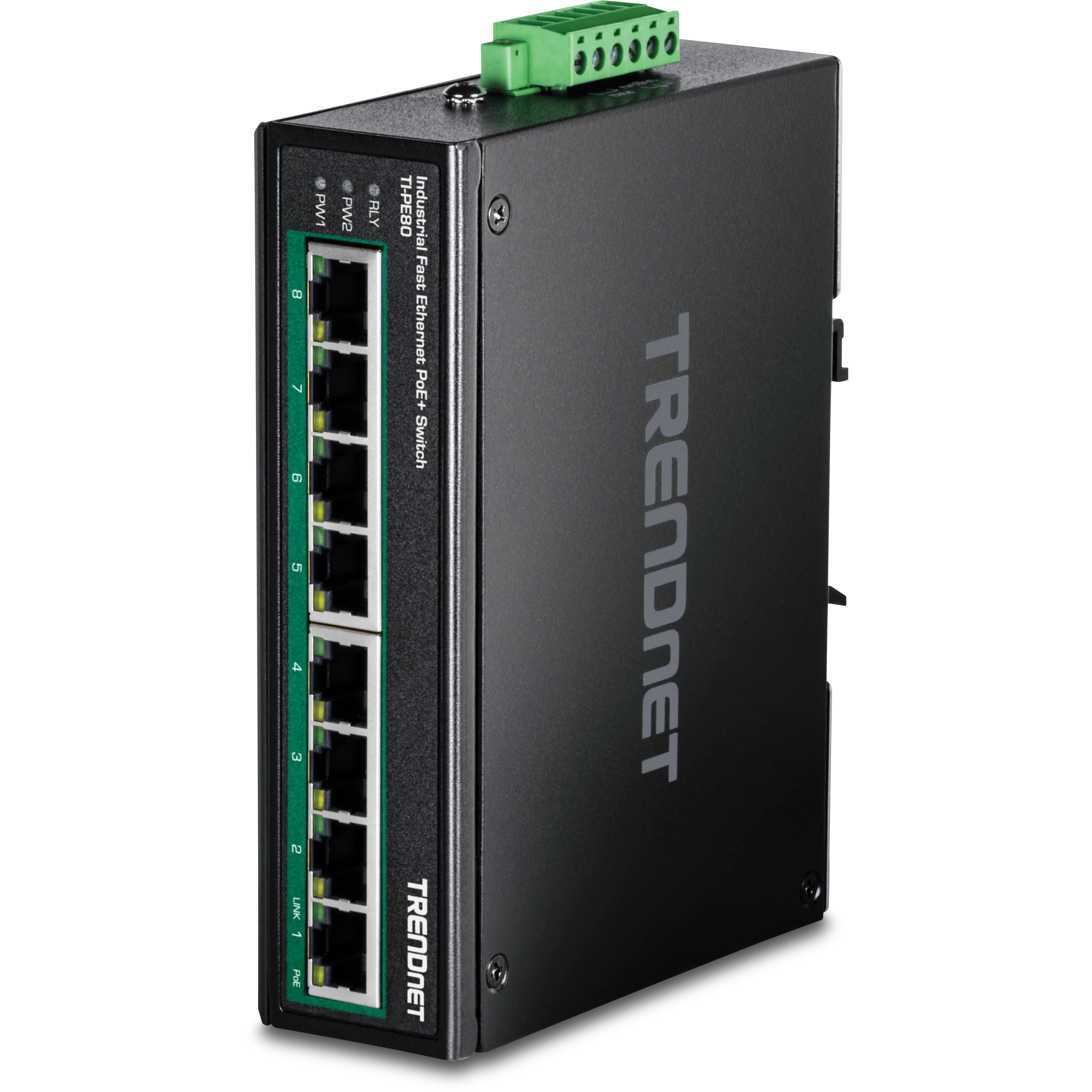 TRENDnet TI-PE80 8-Port Industrial Fast Ethernet PoE+ DIN-Rail Switch