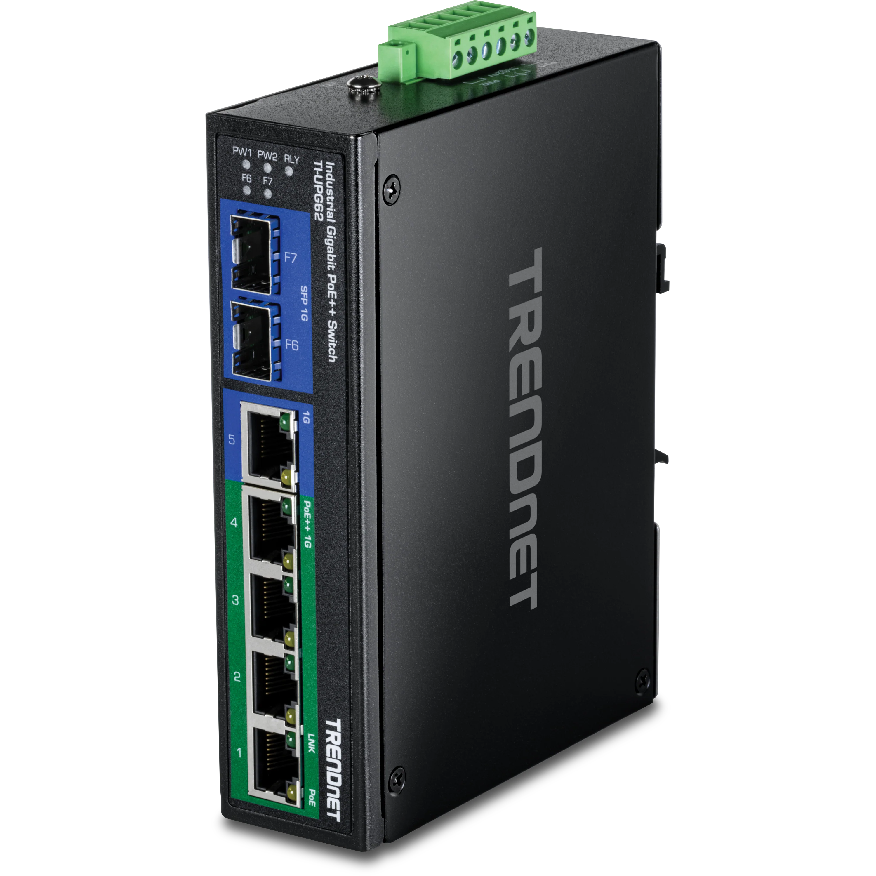 TRENDnet TI-UPG62 6-Port Hardened Industrial Gigabit Ultra PoE DIN-Rail Switch