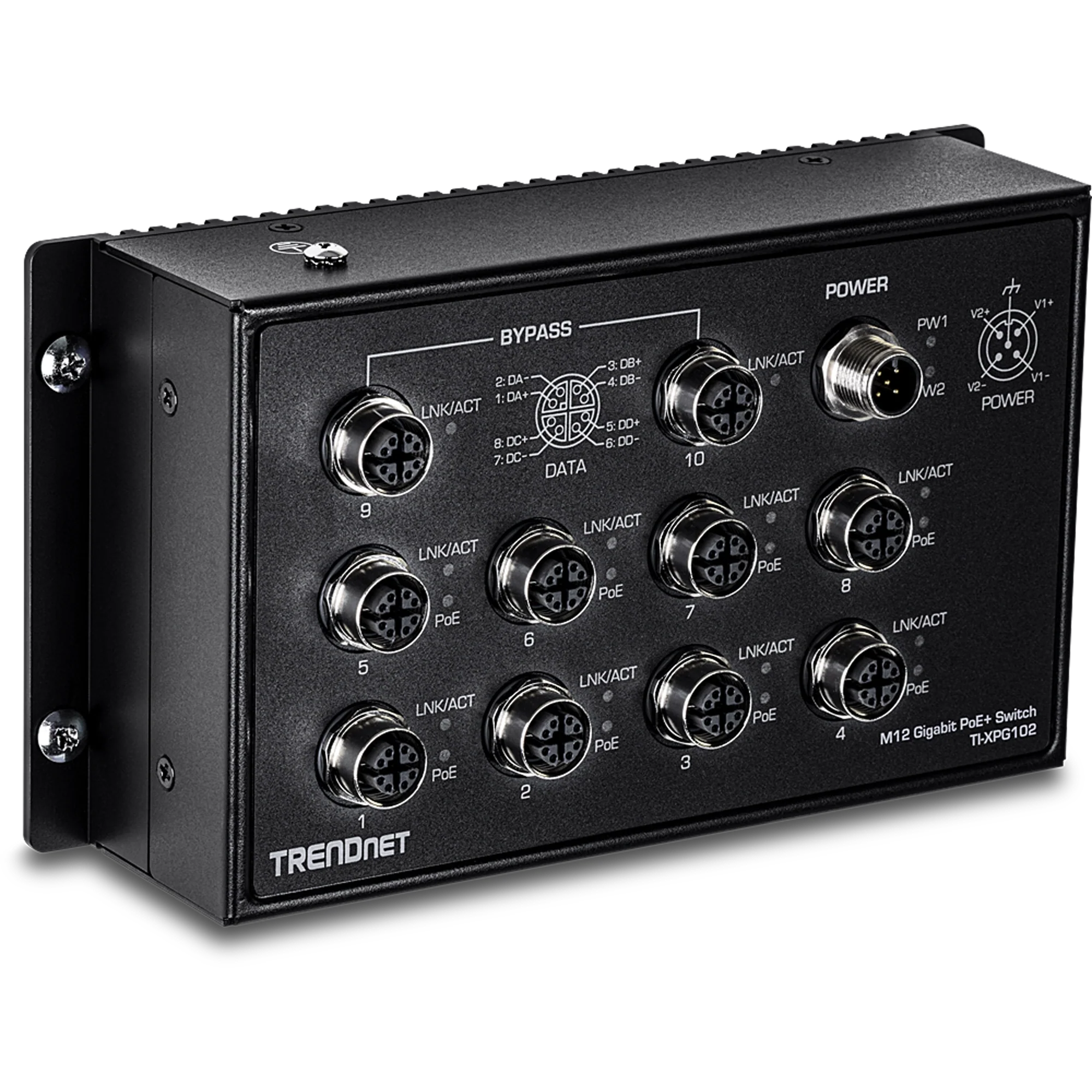 TRENDnet TI-XPG102 10-Port Industrial EN 50155 M12 Gigabit PoE+ Railway Switch