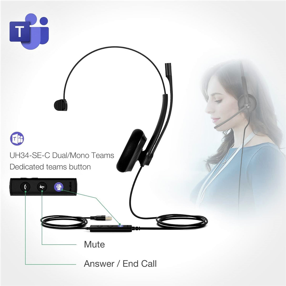 Yealink UH34 Dual/Mono USB-A Wired Headset