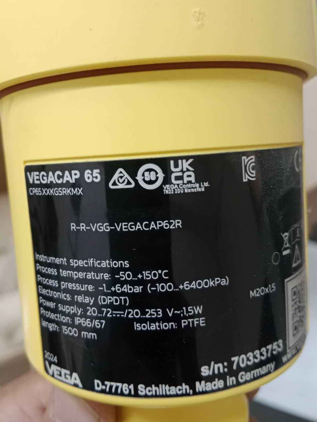 VEGA VEGACAP 65 Capacitive cable probe for level detection
