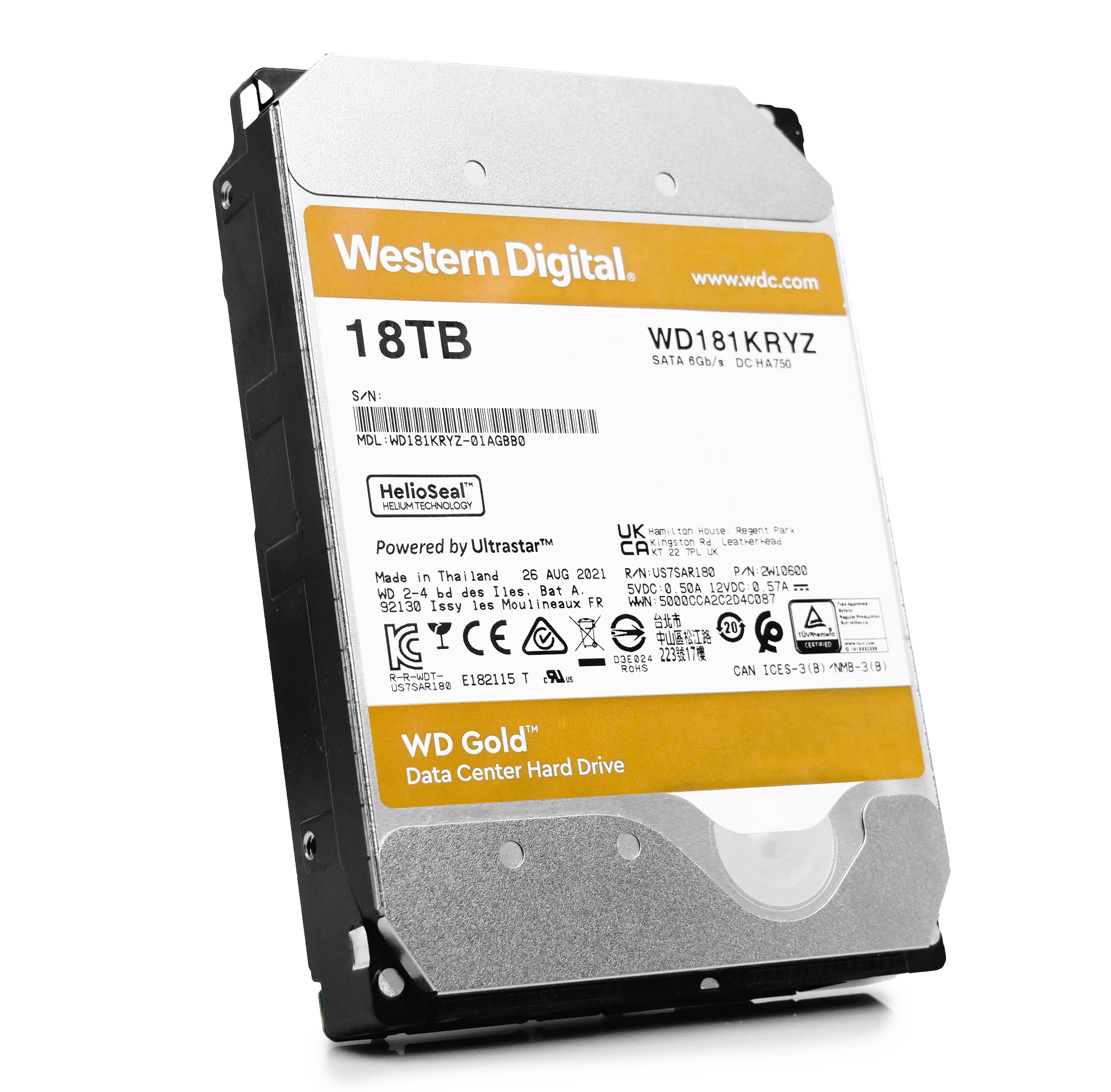 Western Digital Gold WD181KRYZ 18TB 7.2K RPM SATA 6Gb/s 512e Enterprise 3.5in Refurbished HDD