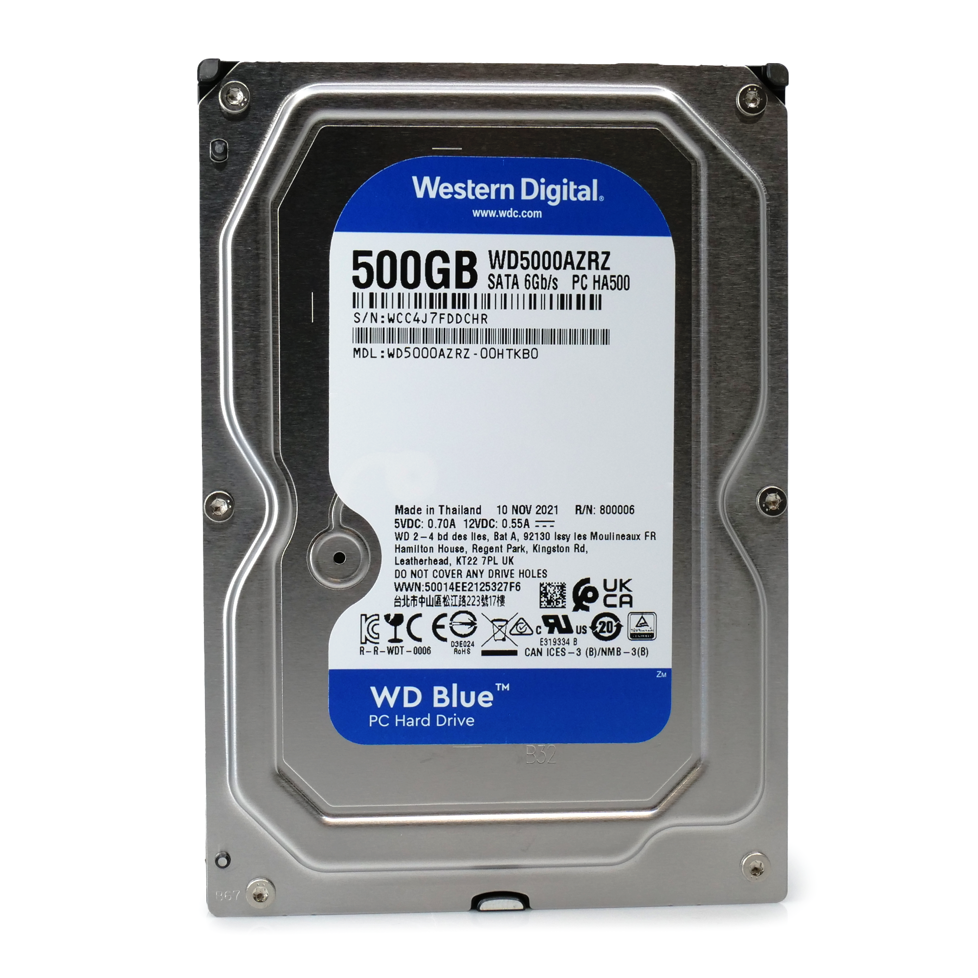 Western Digital Blue WD5000AZRZ 500GB 5.4K RPM SATA 6Gb/s 3.5in Hard Drive