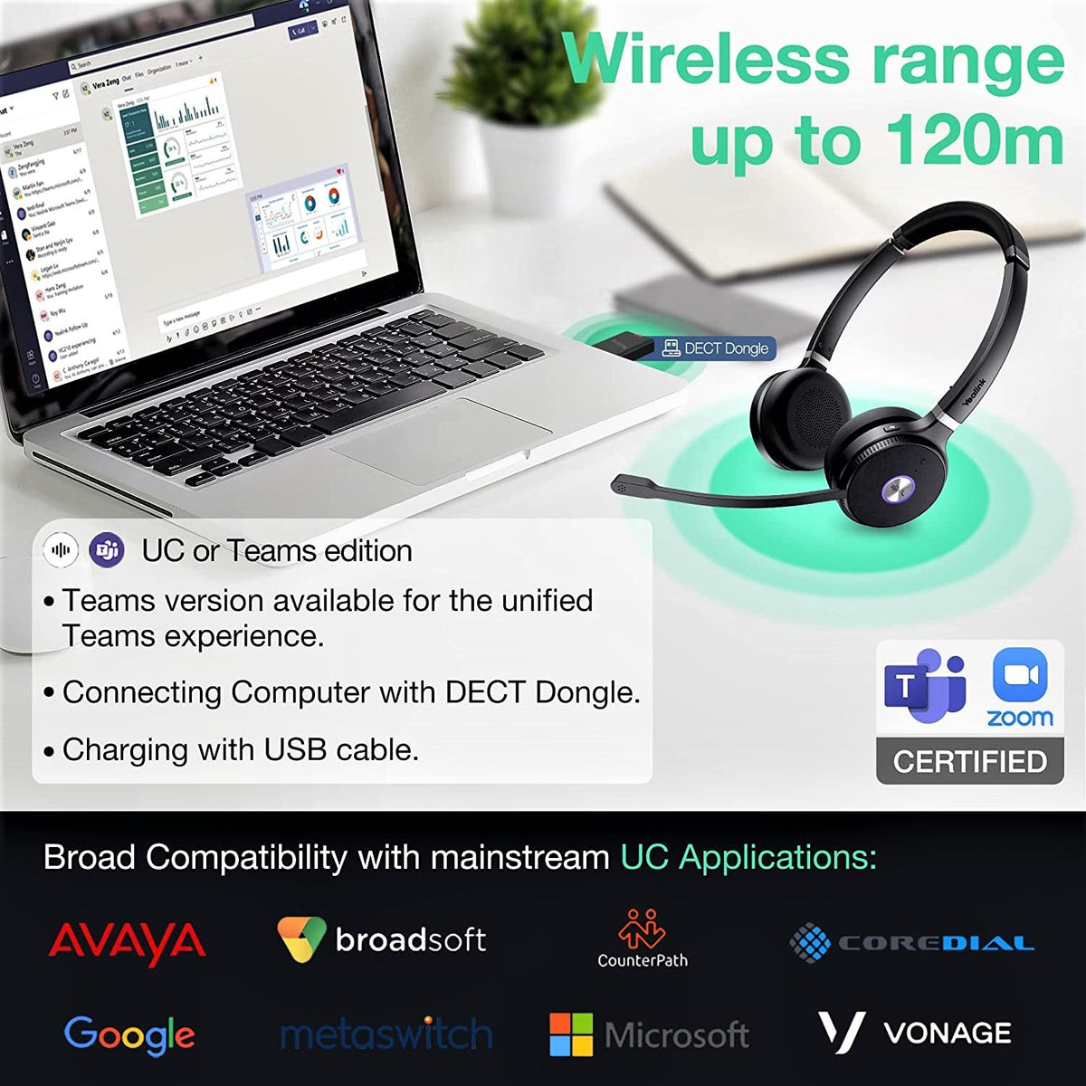 Yealink WH62 Portable Dual/Mono DECT Wireless Headset