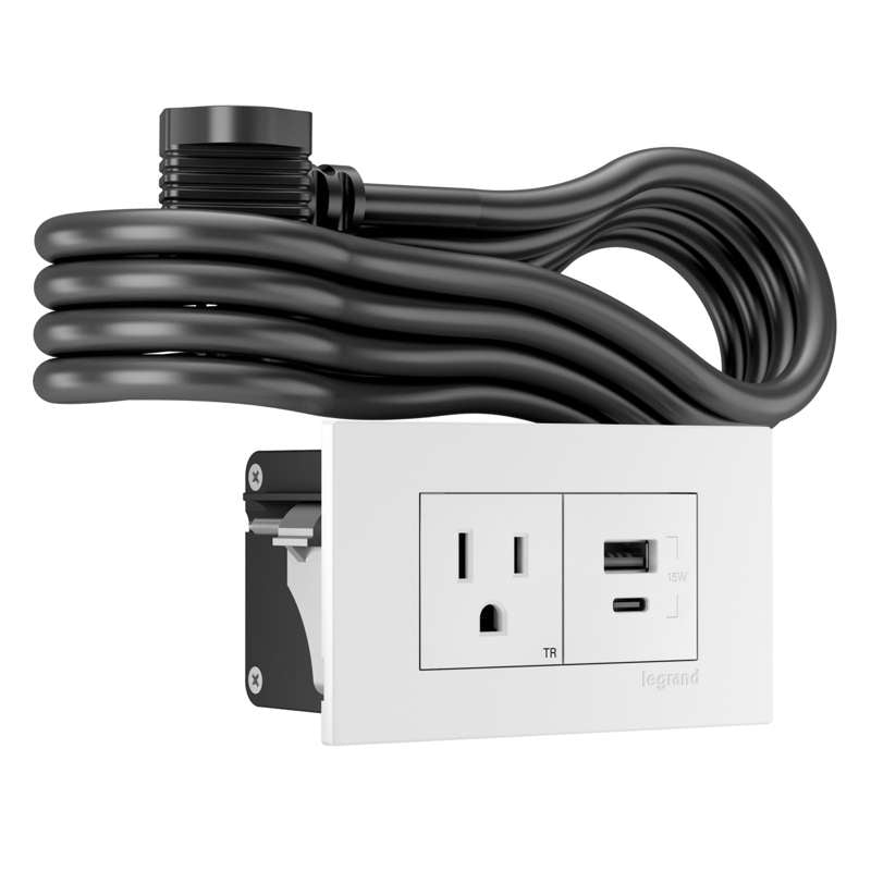 Wiremold dash Furniture Power Center, Outlet and USB A/C, White