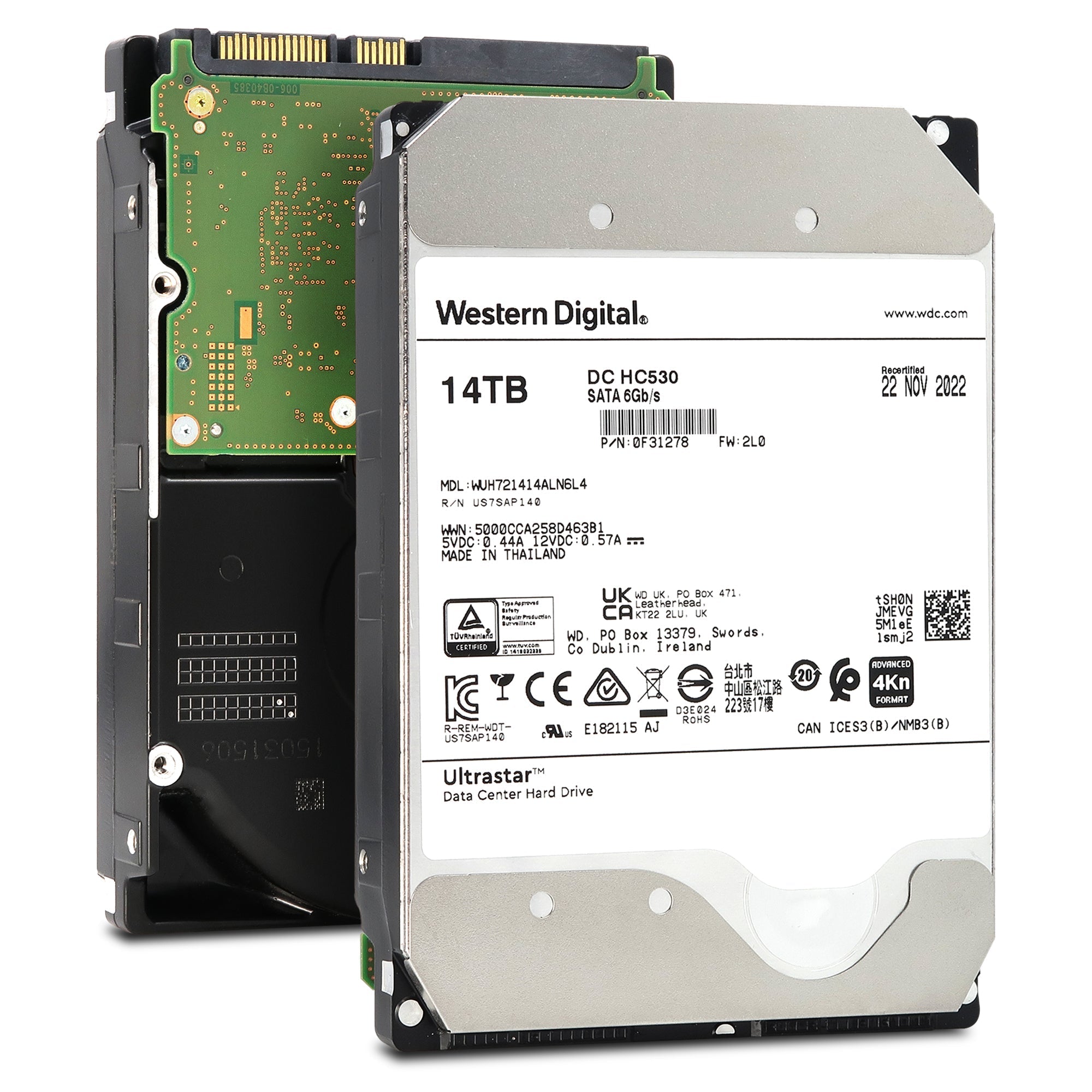 Western Digital Ultrastar DC HC530 WUH721414ALN6L4 0F31278 14TB 7.2K RPM SATA 6Gb/s 4Kn 3.5in Recertified Hard Drive