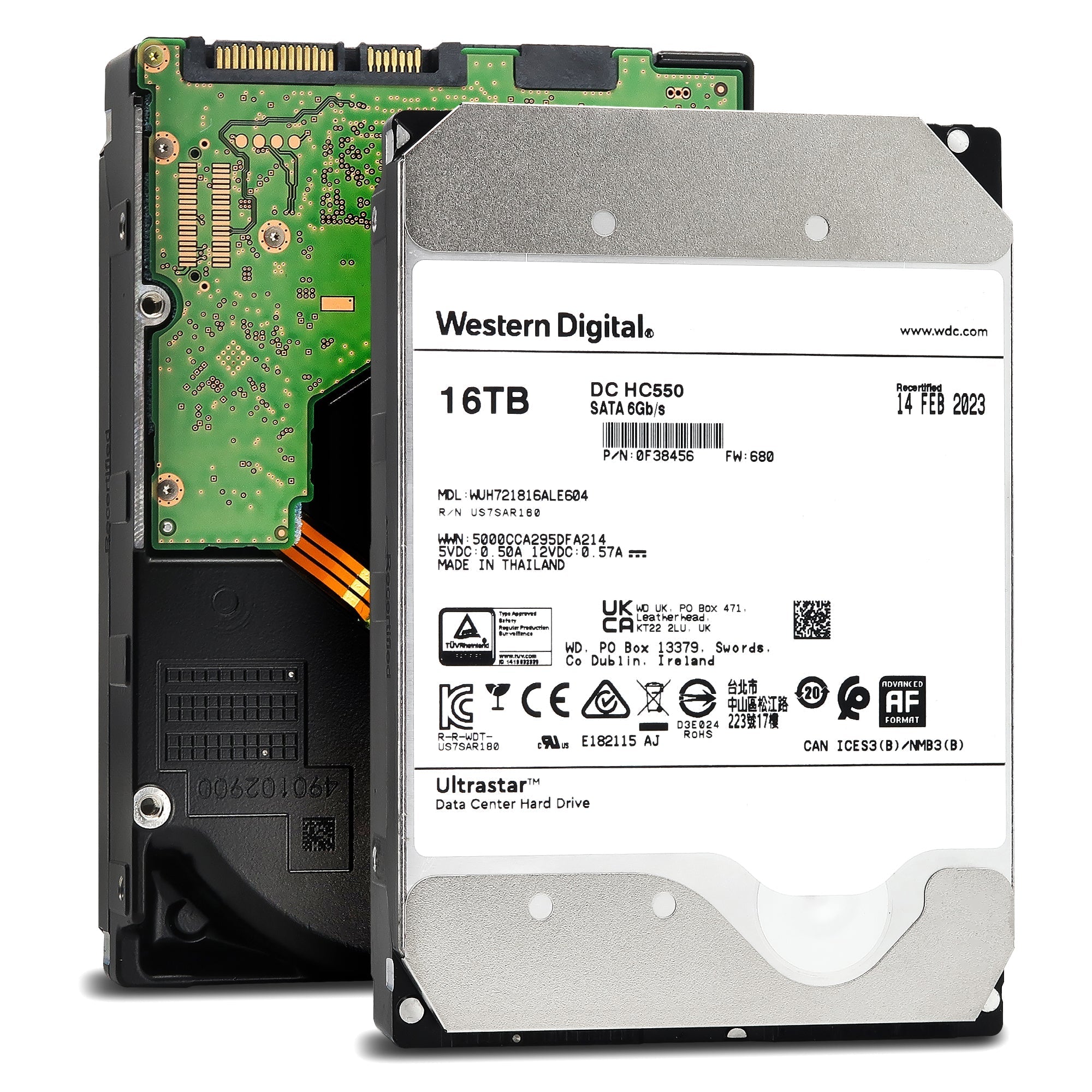 Western Digital Ultrastar DC HC550 WUH721816ALE604 0F38456 16TB 7.2K RPM SATA 6Gb/s 512e Power Disable 3.5in Recertified Hard Drive