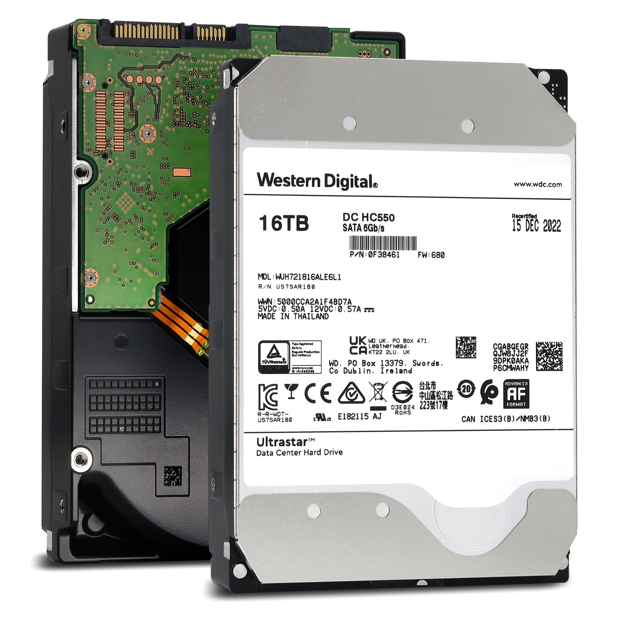 Western Digital Ultrastar DC HC550 WUH721816ALE6L1 0F38461 16TB 7200 RPM SATA 6Gb/s 512e 3.5in Recertified Hard Drive