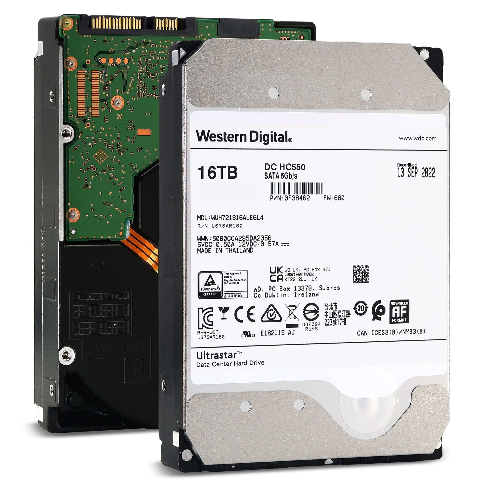 Western Digital Ultrastar DC HC550 WUH721816ALE6L4 0F38462 16TB 7.2K RPM SATA 6Gb/s 512e 512MB 3.5" SE Manufacturer Recertified HDD