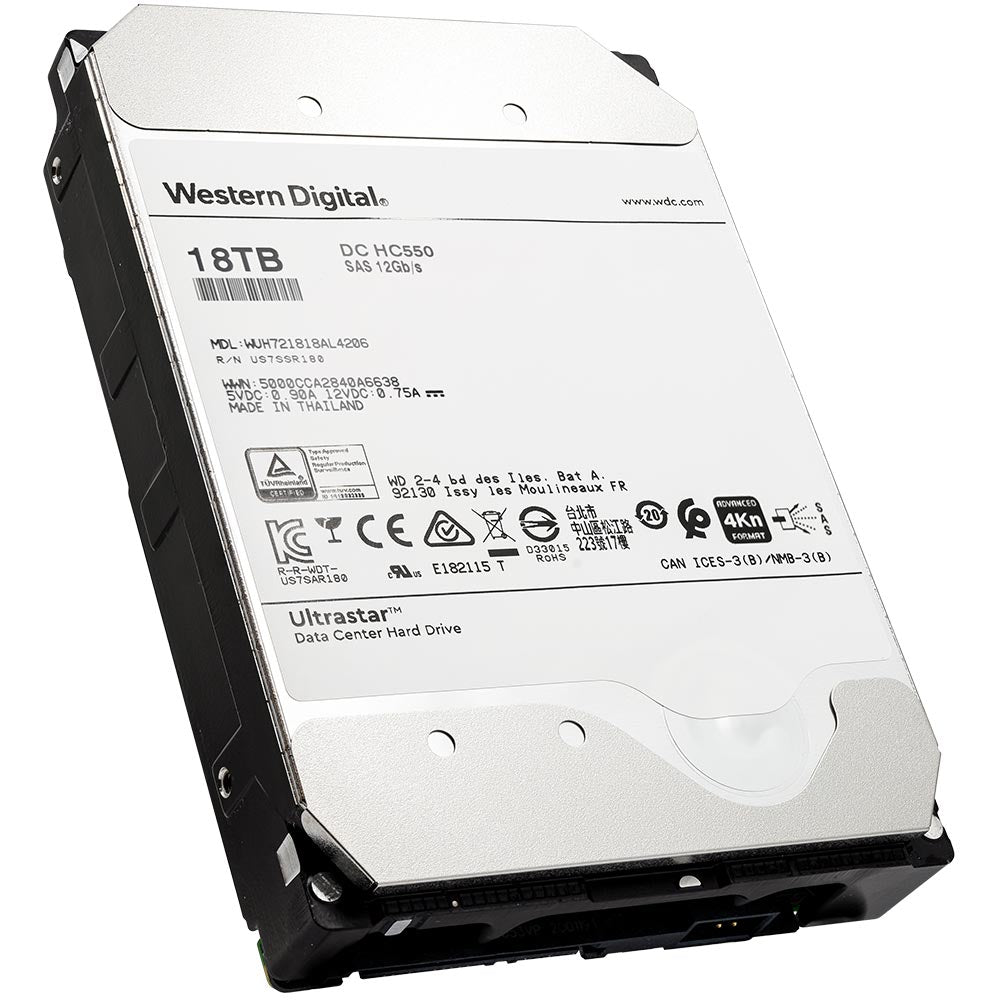 Western Digital Ultrastar DC HC550 WUH721818AL4206 0F38314 18TB 7.2K RPM SAS 12Gb/s 4Kn 3.5in Recertified Hard Drive