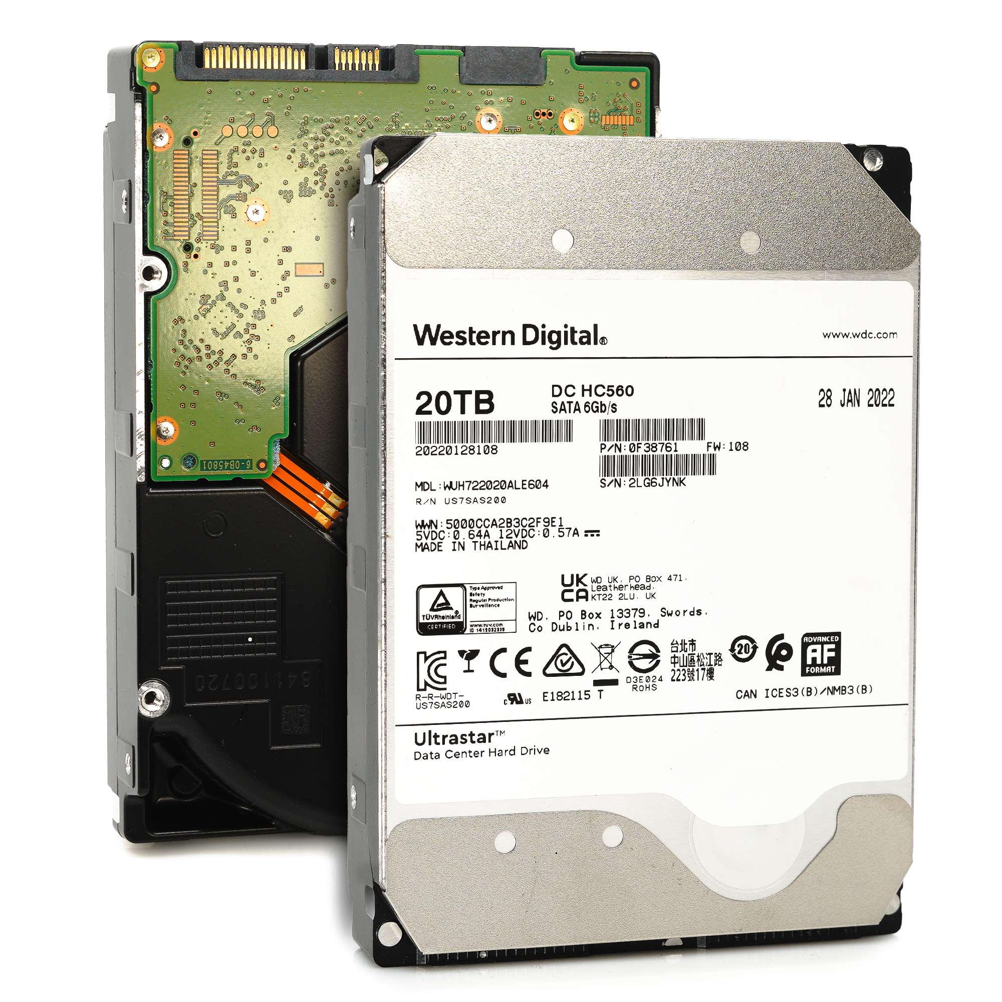 Western Digital Ultrastar HC560 WUH722020ALE604 0F38761 20TB 7.2K RPM SATA 6Gb/s 512e 3.5in Refurbished HDD