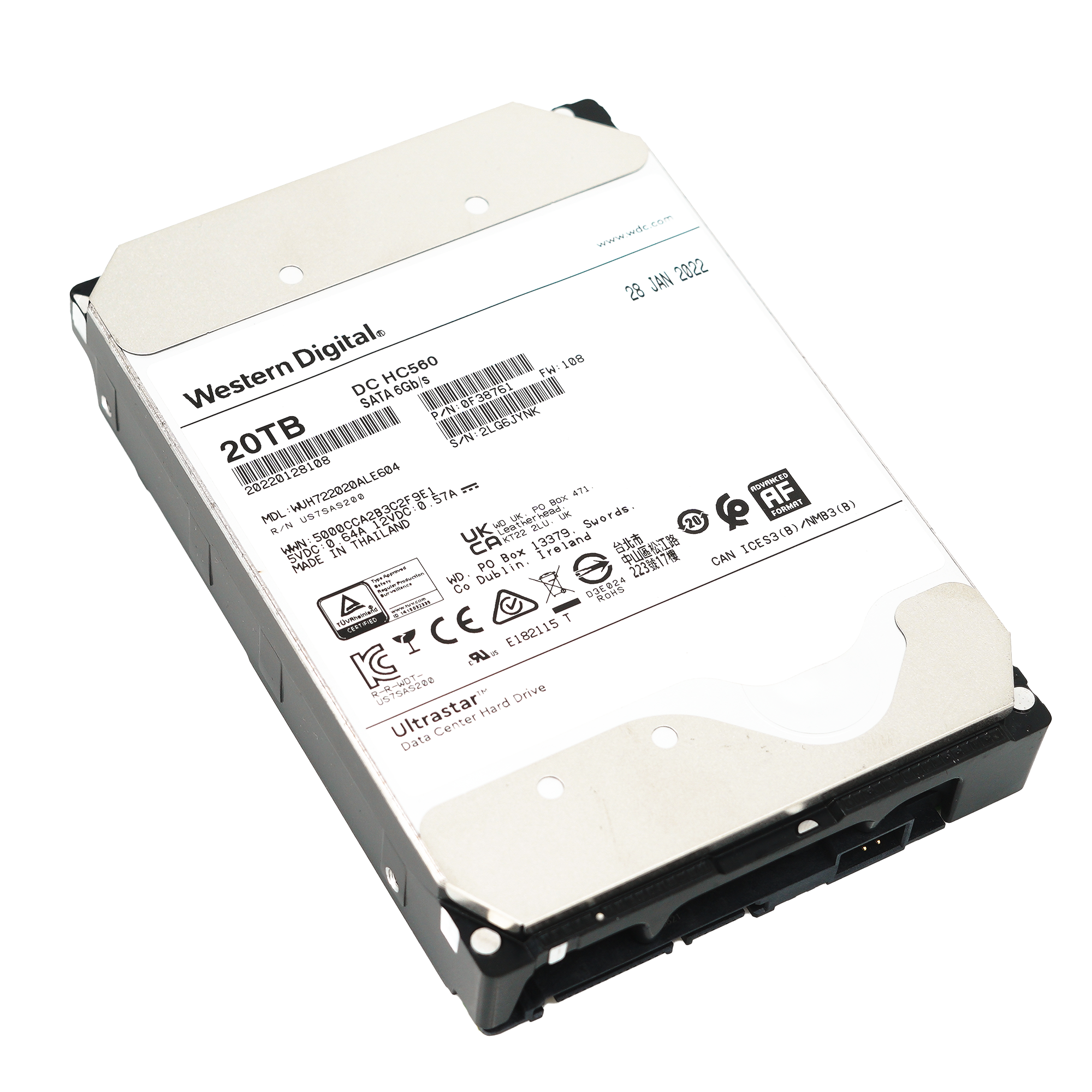 Western Digital Ultrastar HC560 WUH722020ALE604 0F38761 20TB 7.2K RPM SATA 6Gb/s 512e 3.5in Refurbished HDD
